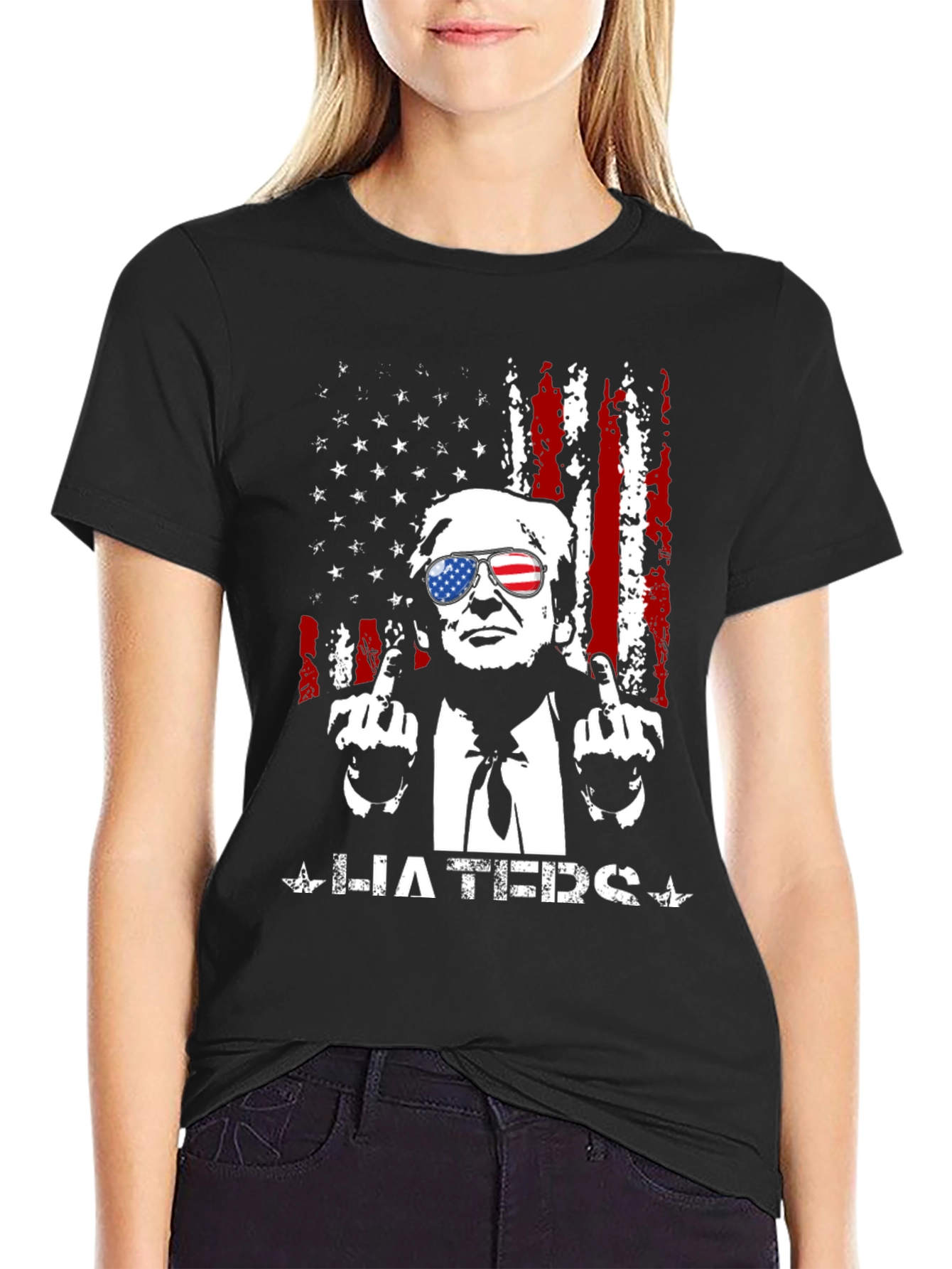 Black Trump Haters Graphic T-Shirt - Patriotic Design view 2
