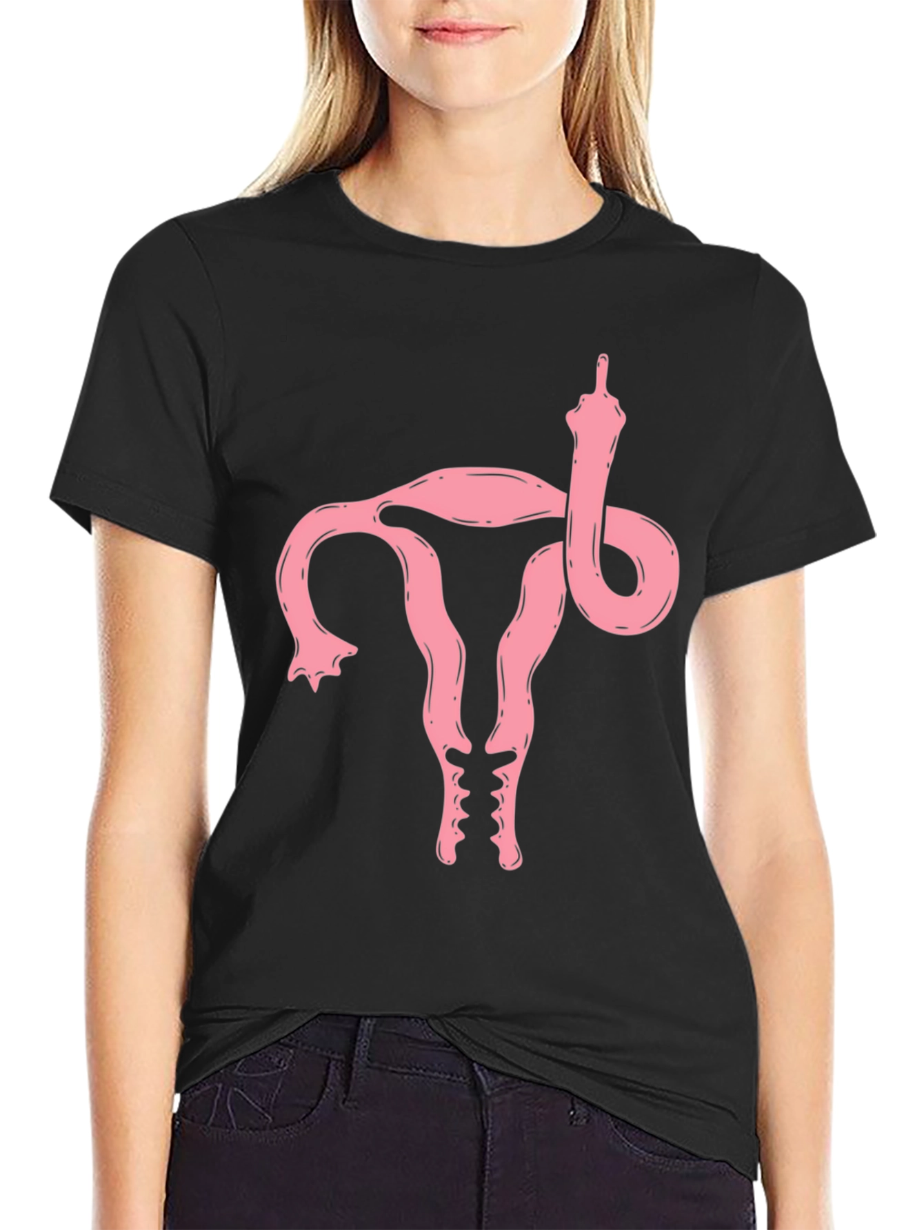 Black Uterus Middle Finger Graphic T-Shirt - Protest Tee view 2