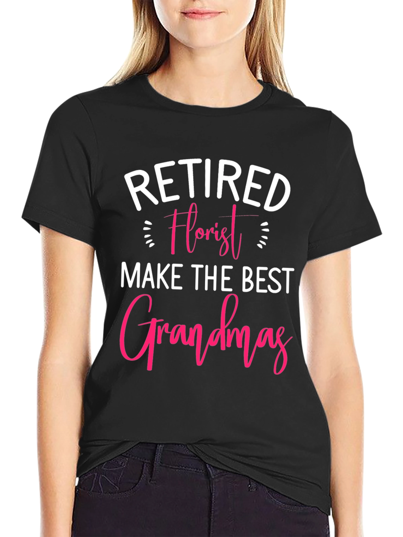 Black Retired Florist Grandma T-Shirt view 2