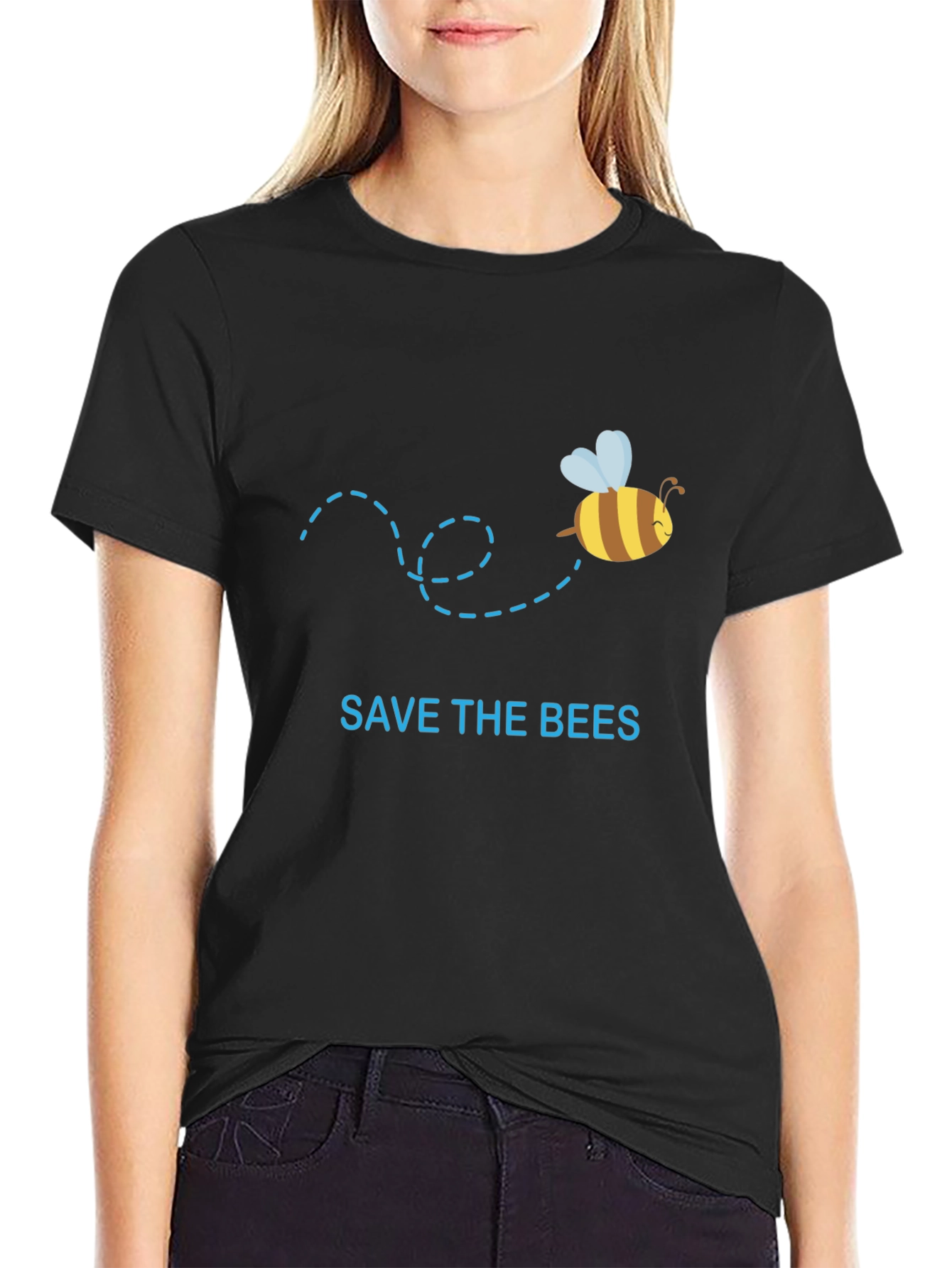 Black Save the Bees Graphic Tee - Black Cotton T-Shirt view 2