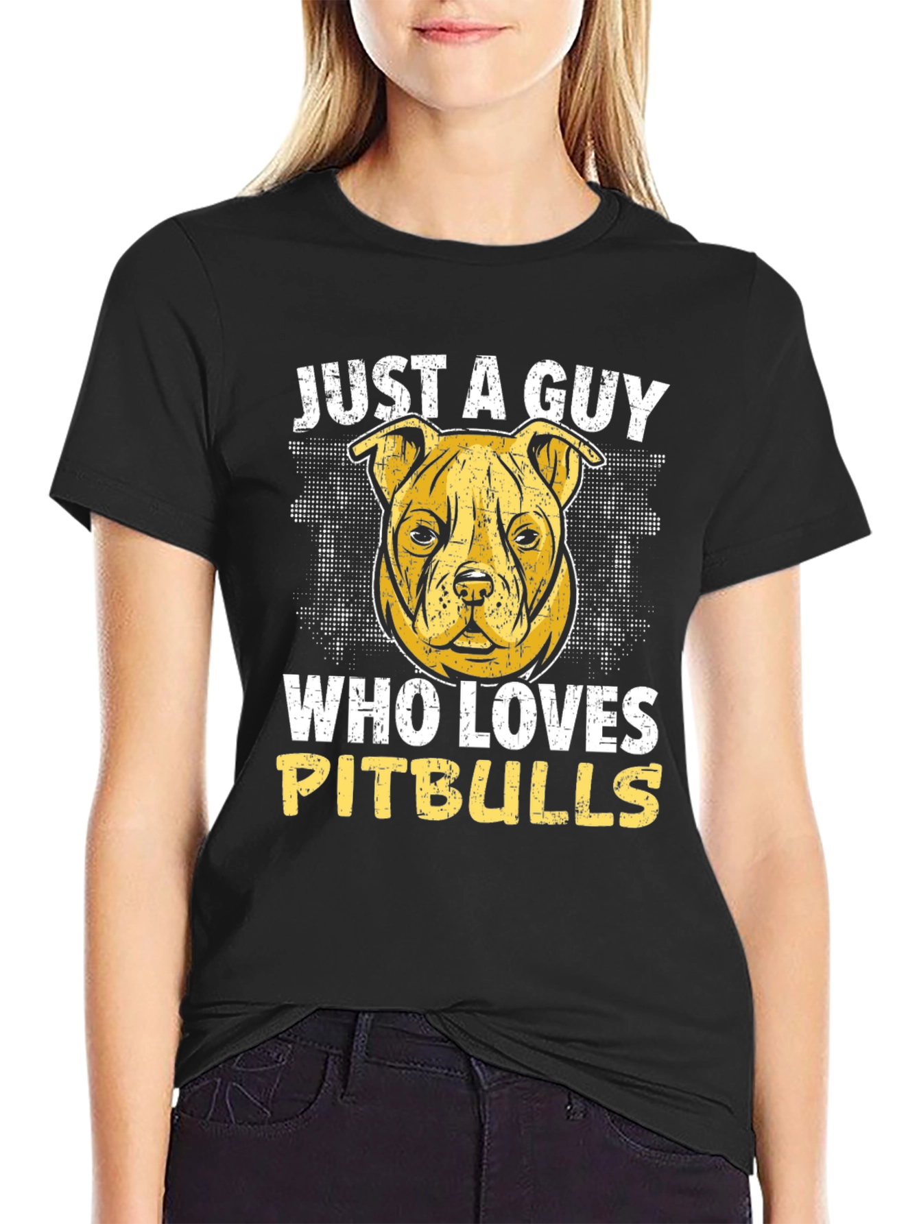 Black Pitbull Lover T-Shirt - Just a Guy Who Loves Pitbulls view 2