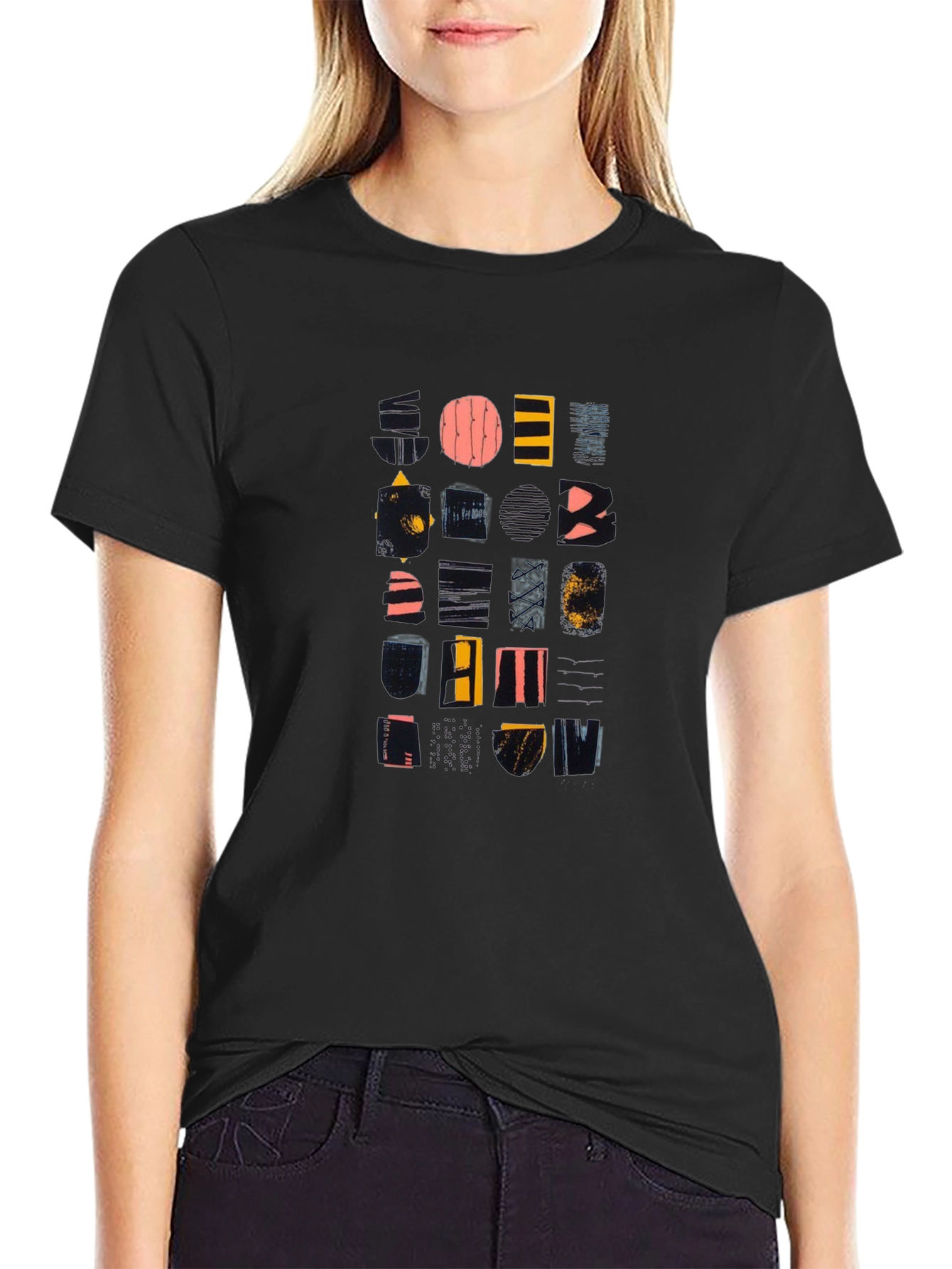 Black Abstract Geometric Pattern Black T-Shirt view 2