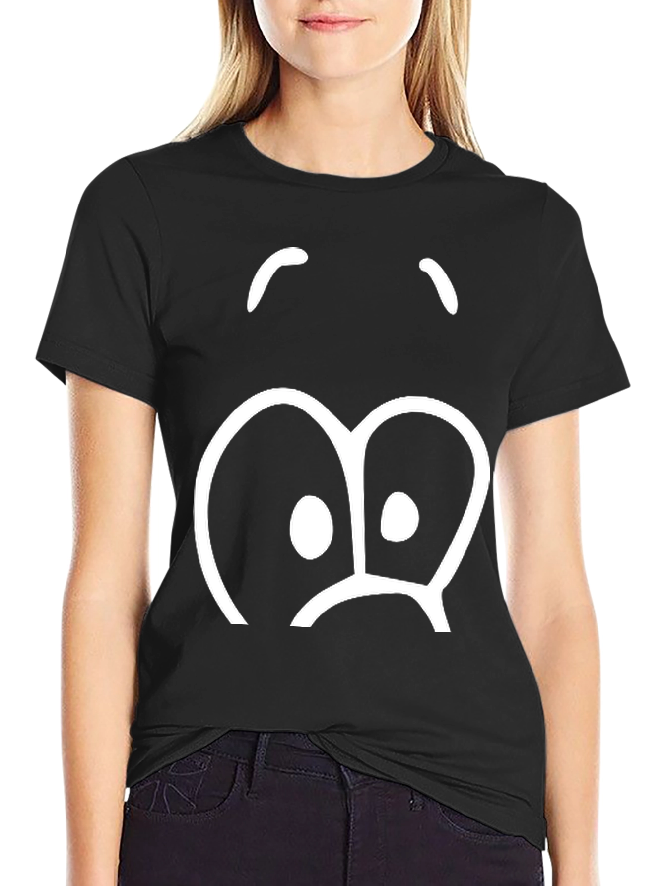 Black Funny Sad Face Graphic Print T-Shirt view 2