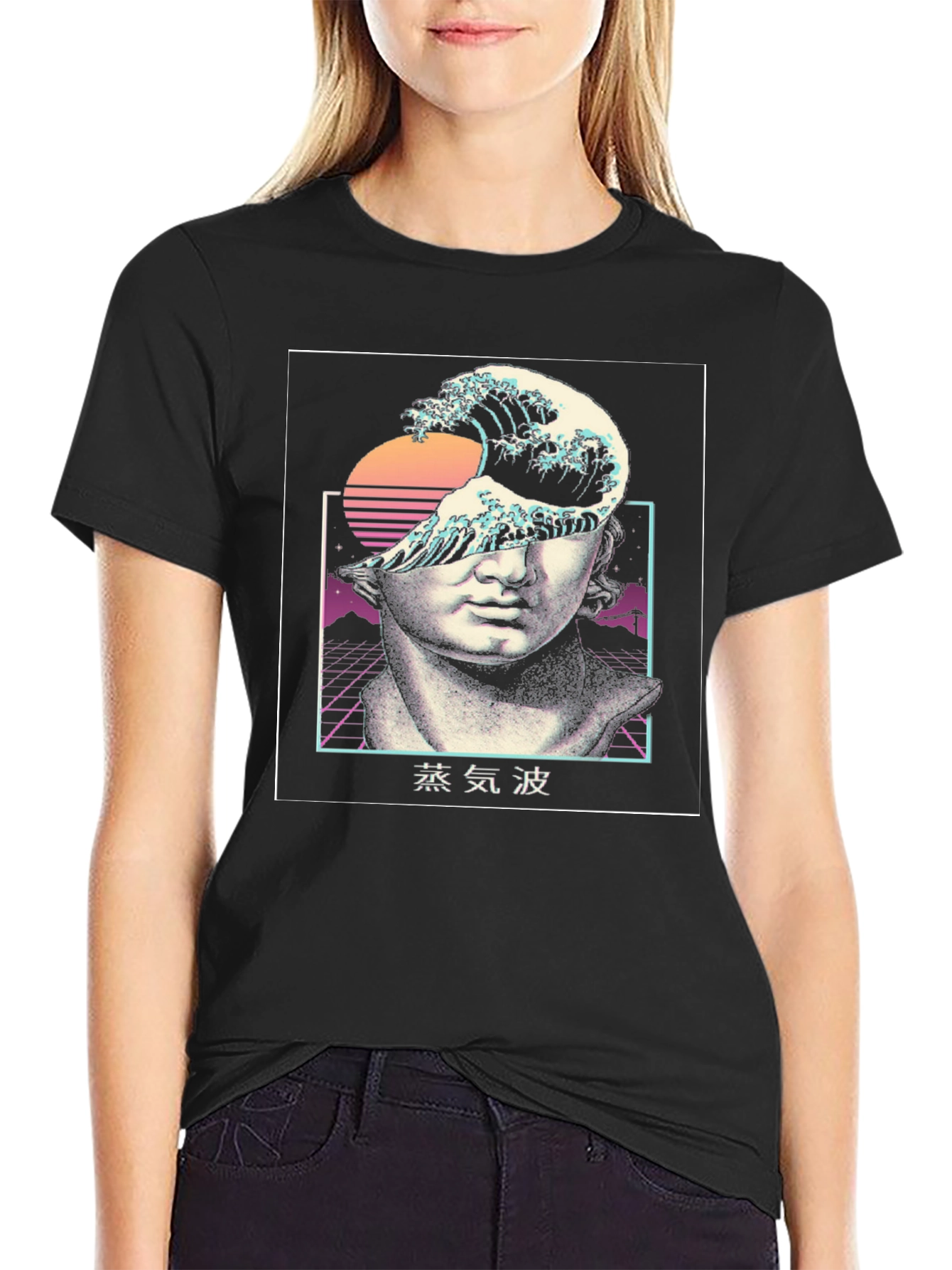 Black Vaporwave Statue Graphic Tee view 2