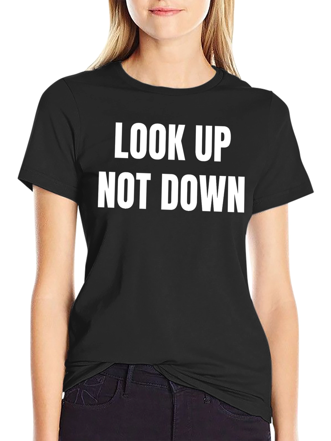 Black Look Up Not Down Graphic Tee - Motivational Shirt view 2