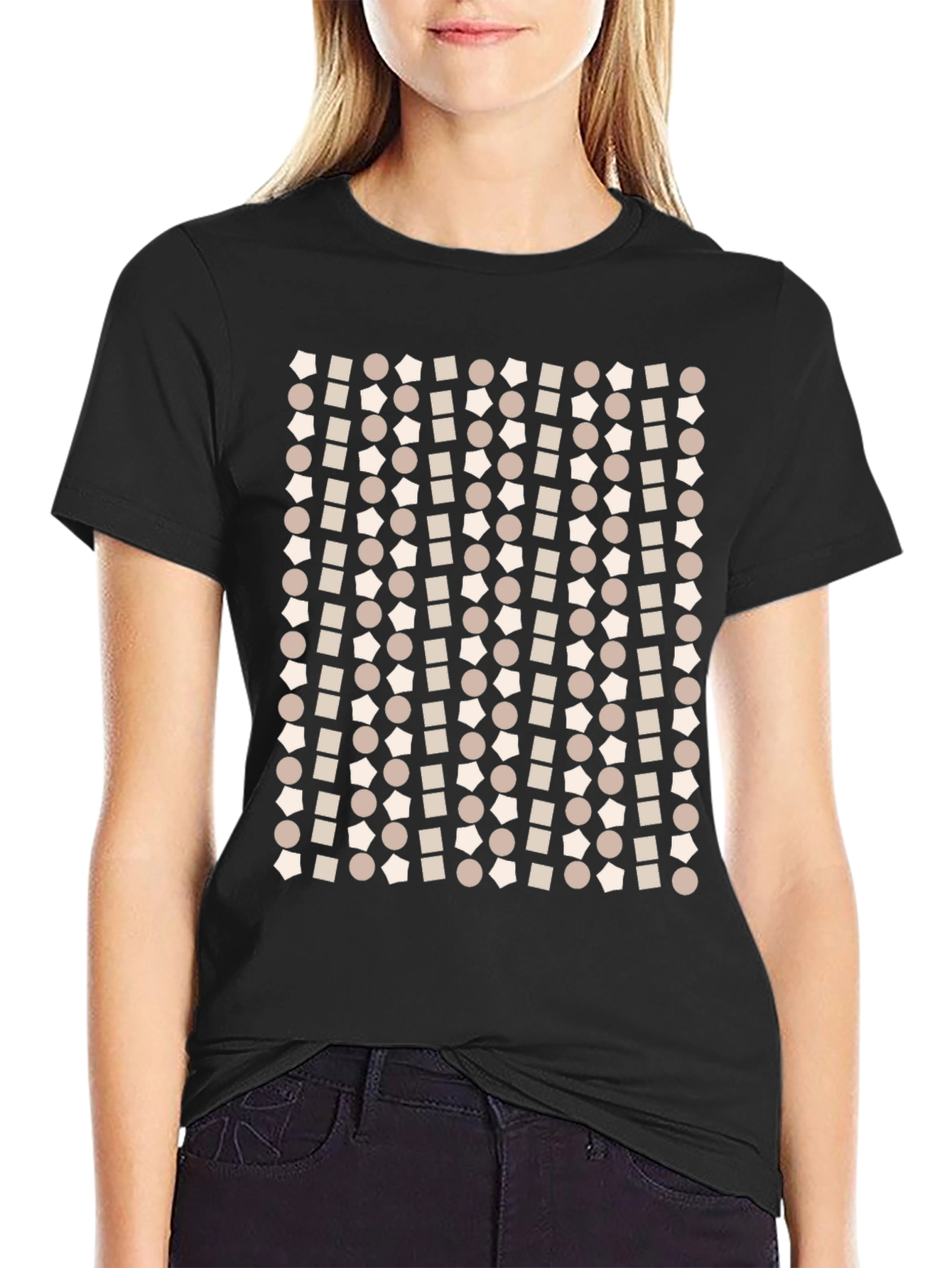 Black Geometric Pattern T-Shirt - Modern Print Tee view 2