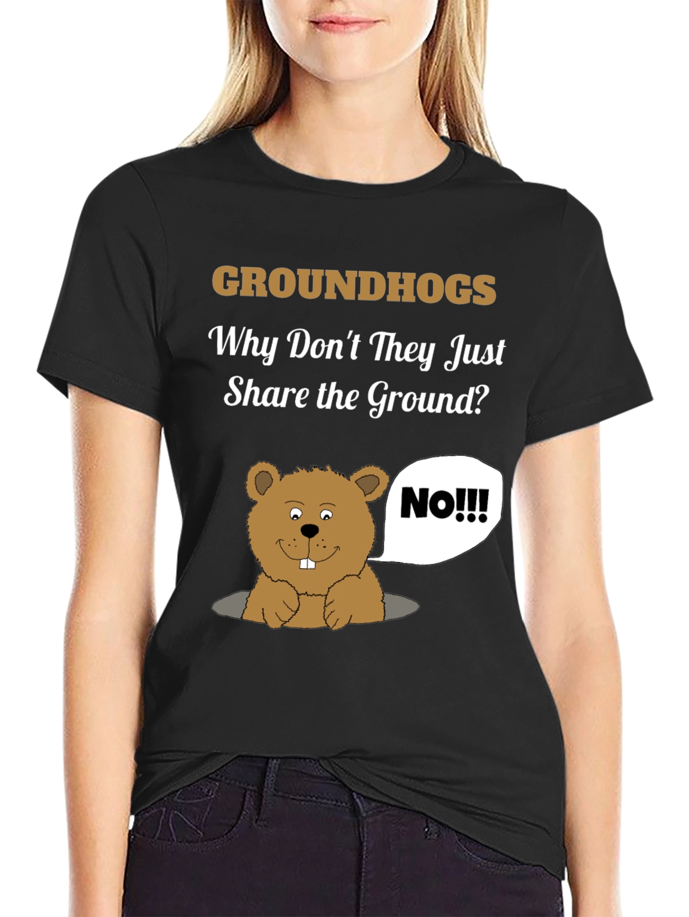 Black Groundhog Day Humor T-Shirt - Share the Ground? view 2