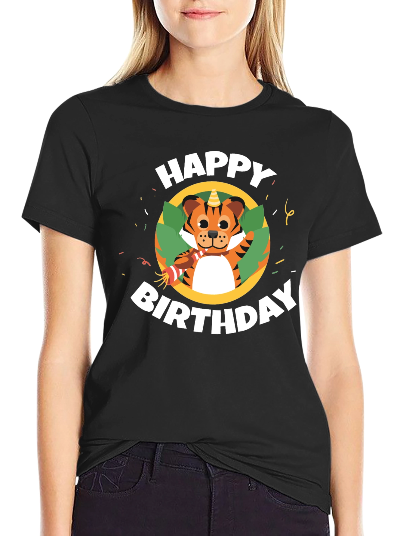 Black Happy Birthday Tiger Graphic T-Shirt view 2