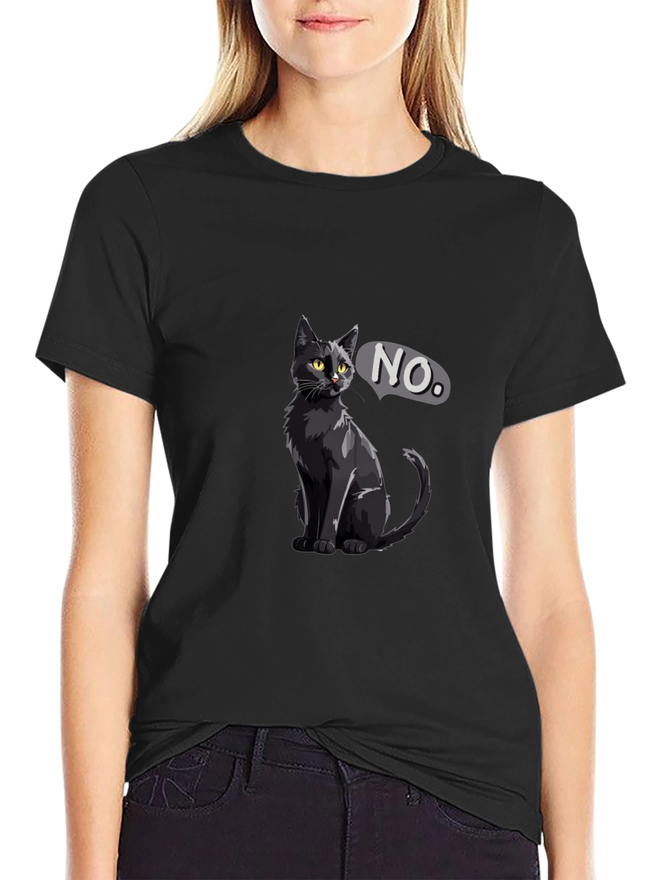 Black Black Cat NO T-Shirt - Sarcastic Graphic Tee view 2