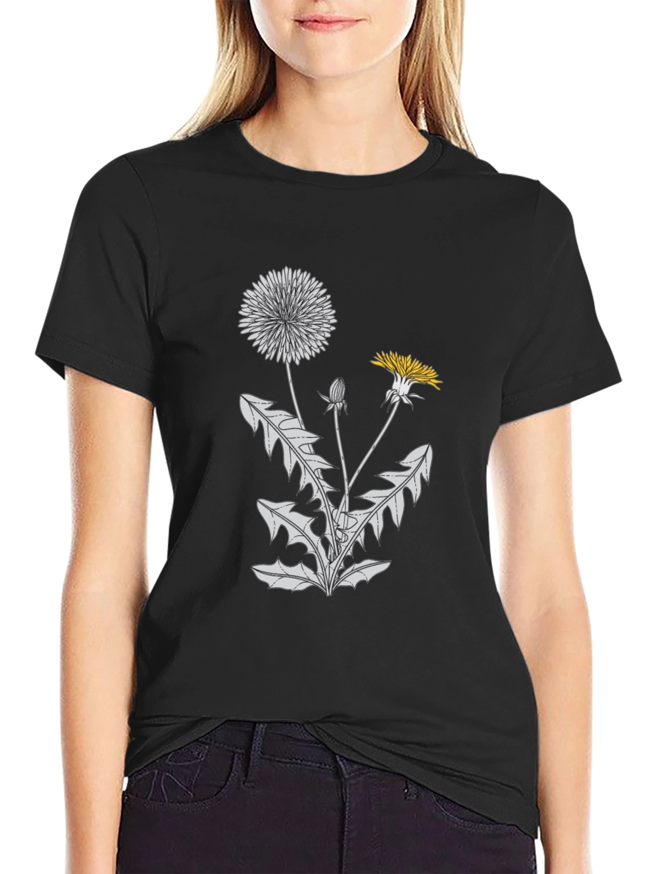 Black Dandelion Graphic Tee - Black Cotton Comfort view 2
