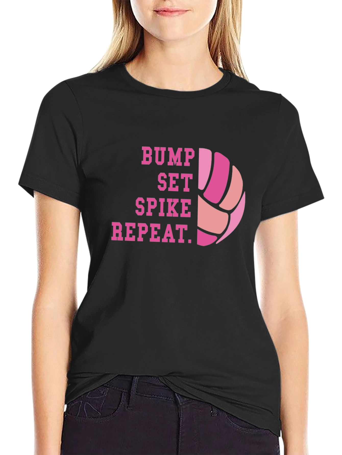 Black Volleyball Bump Set Spike Repeat Graphic Tee view 2
