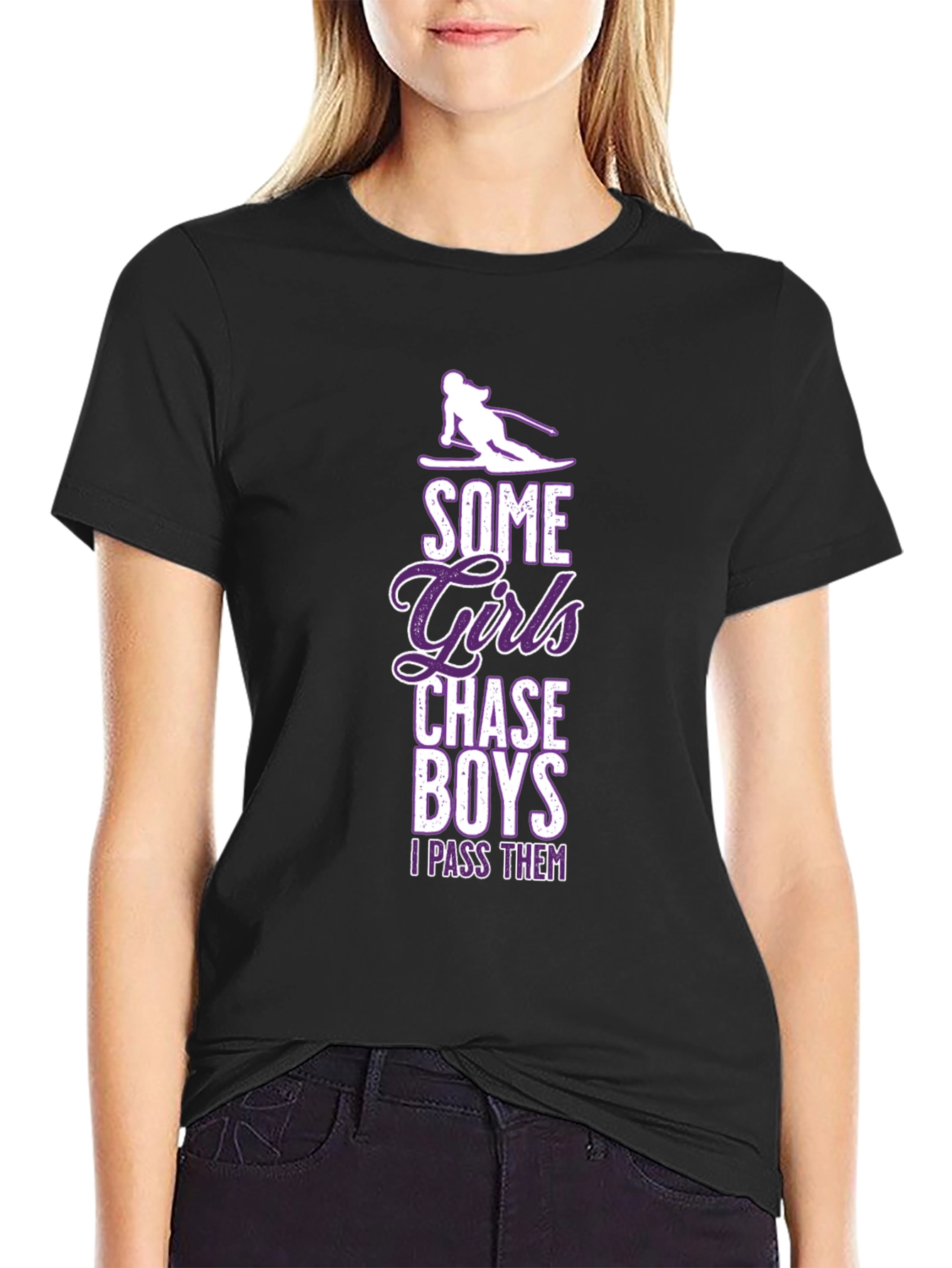 Black Girls Chase Boys Ski T-Shirt - I Pass Them view 2