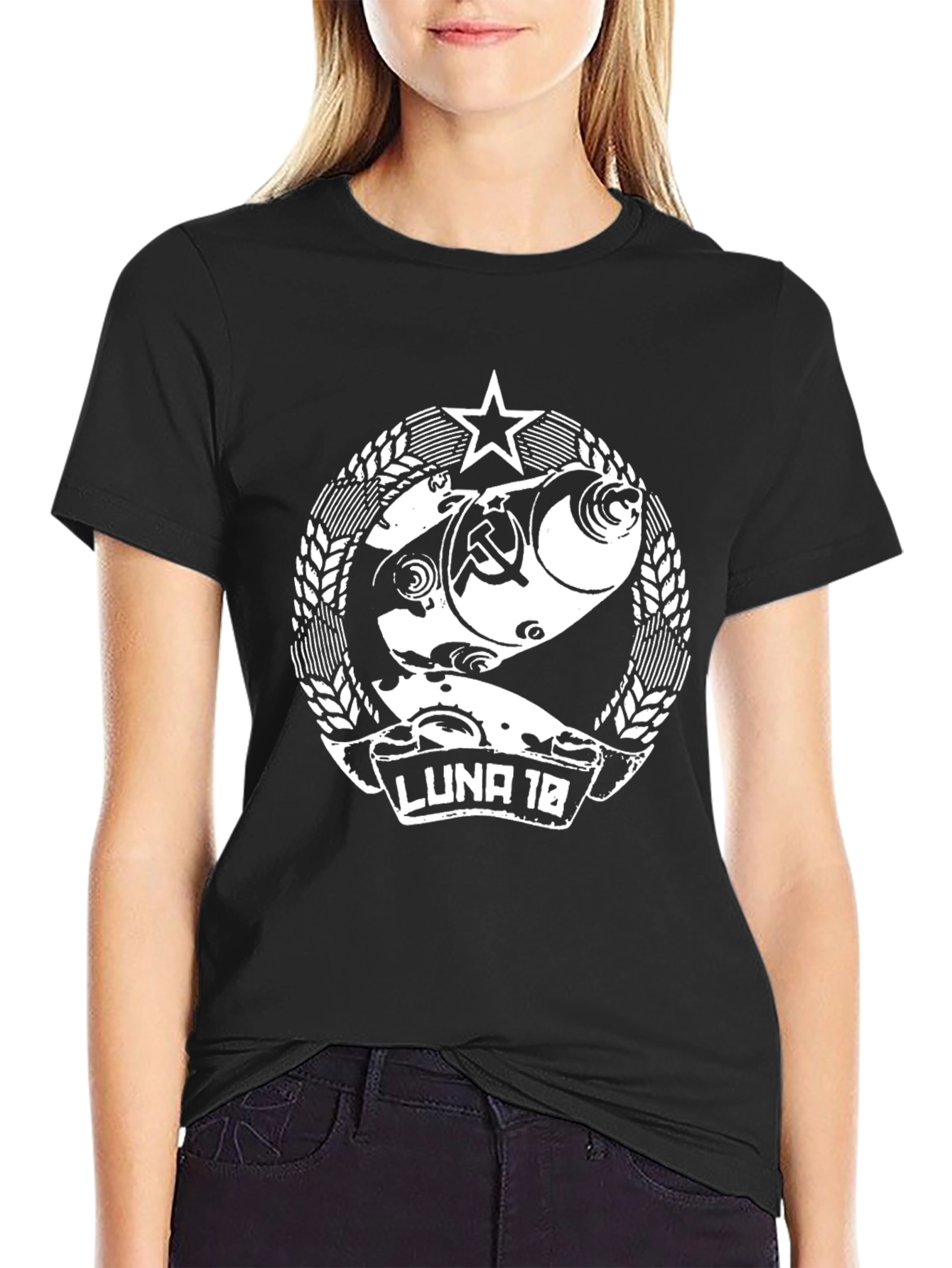 Black Luna 18 T-Shirt - Soviet Fish Design view 2