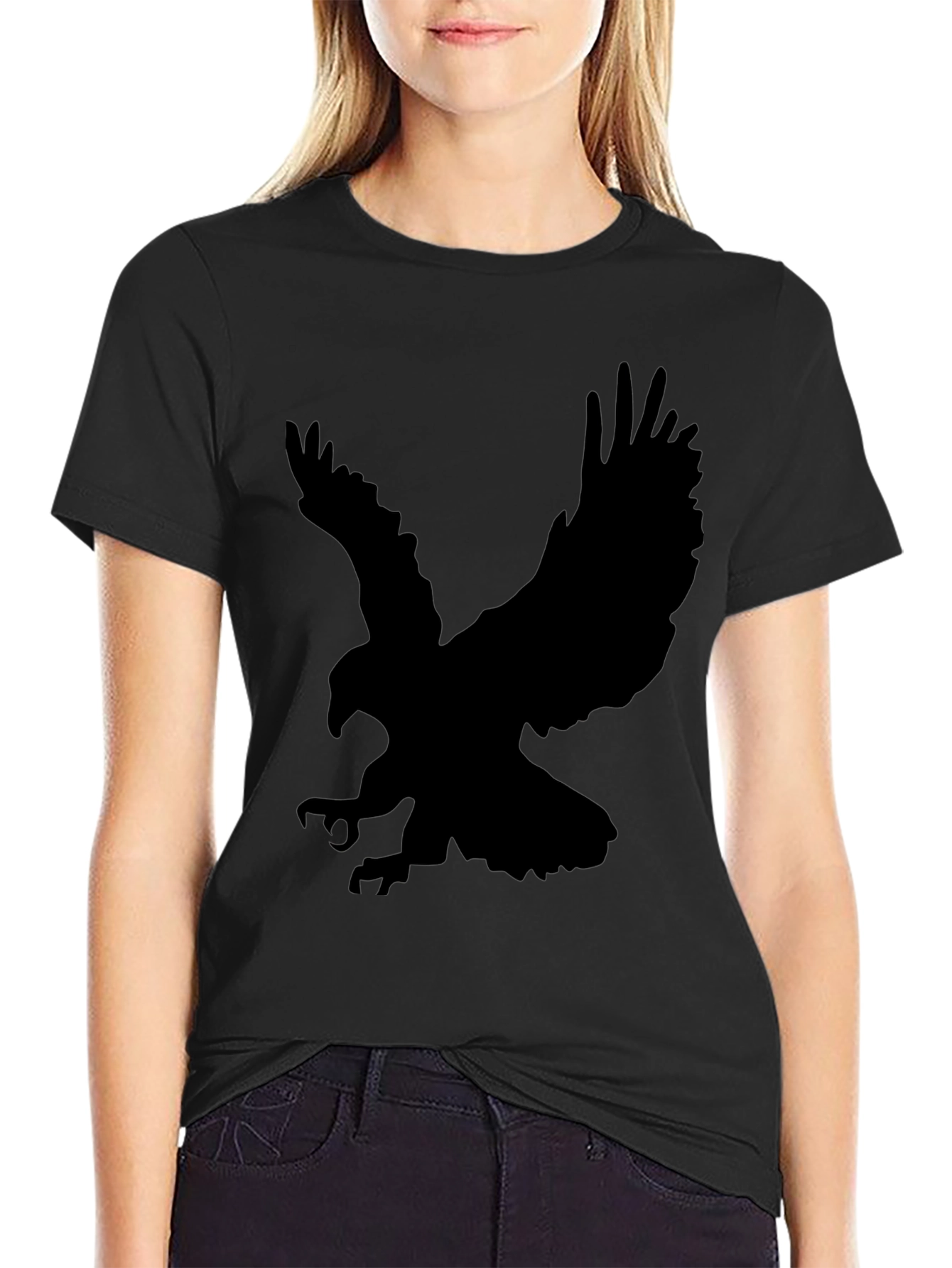 Black Eagle Silhouette Black T-Shirt view 2