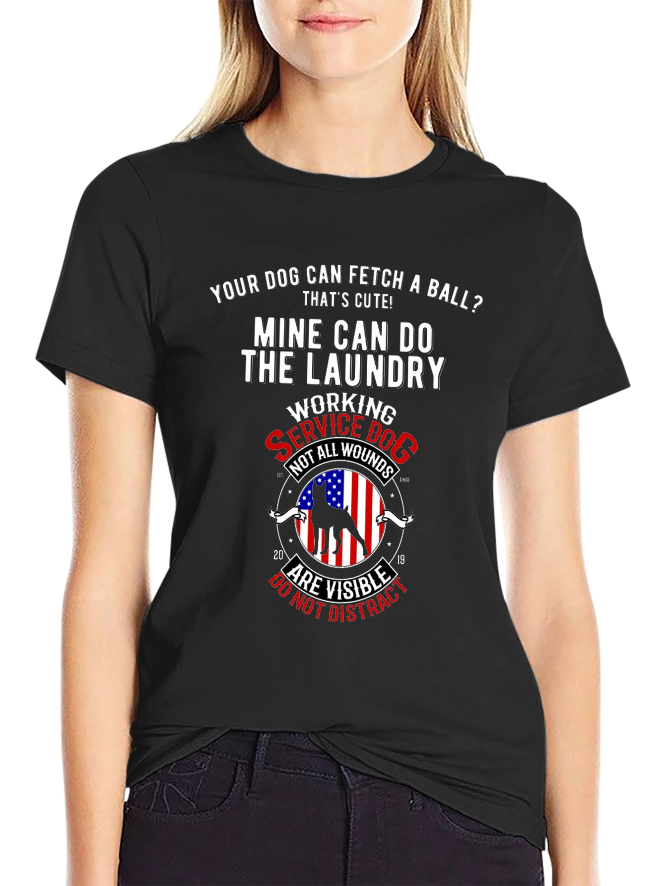 Black Service Dog Laundry T-Shirt - Veteran Support view 2