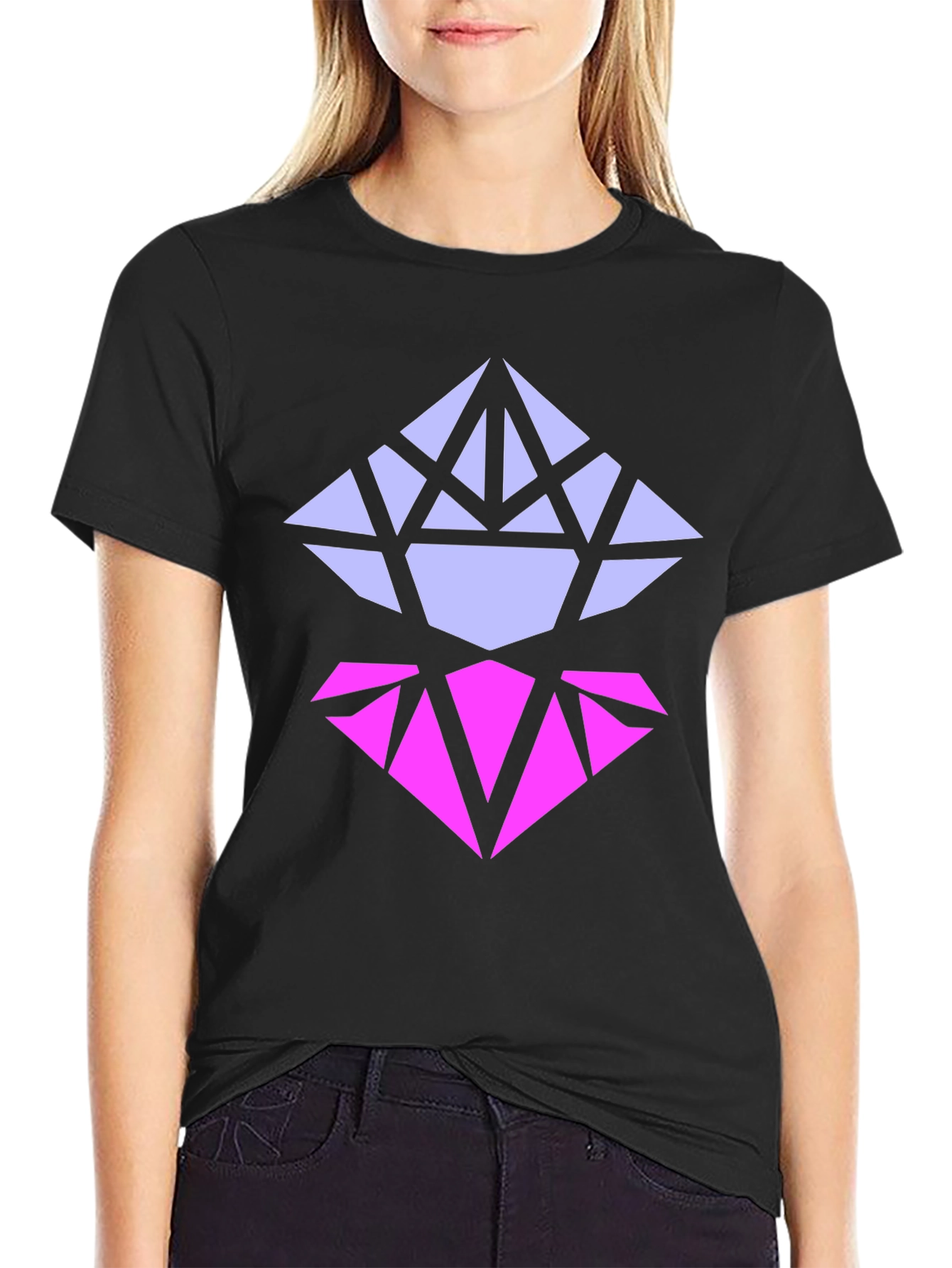 Black Geometric Diamond Graphic Tee - Modern Style view 2