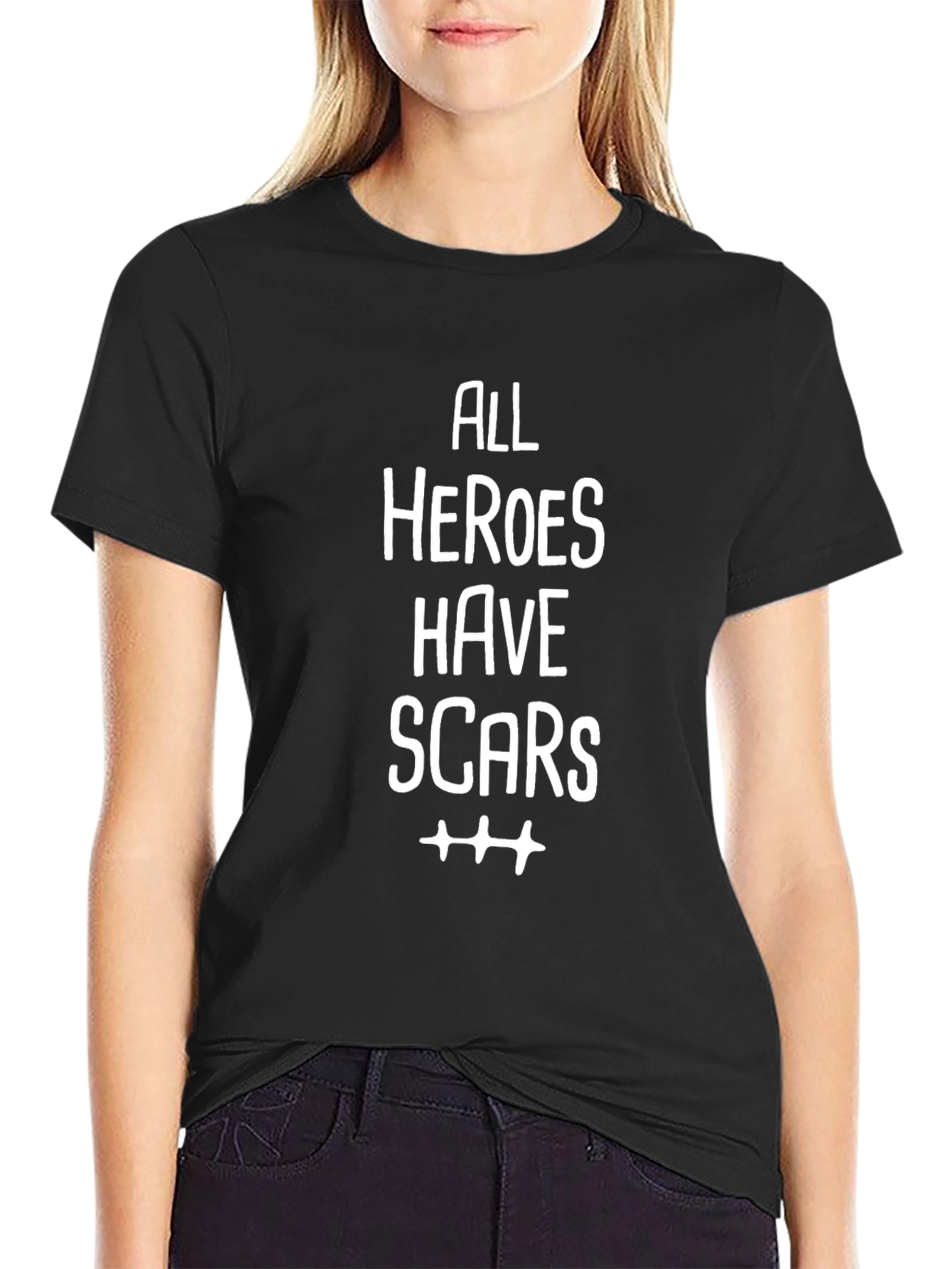 Black All Heroes Have Scars T-Shirt Black view 2