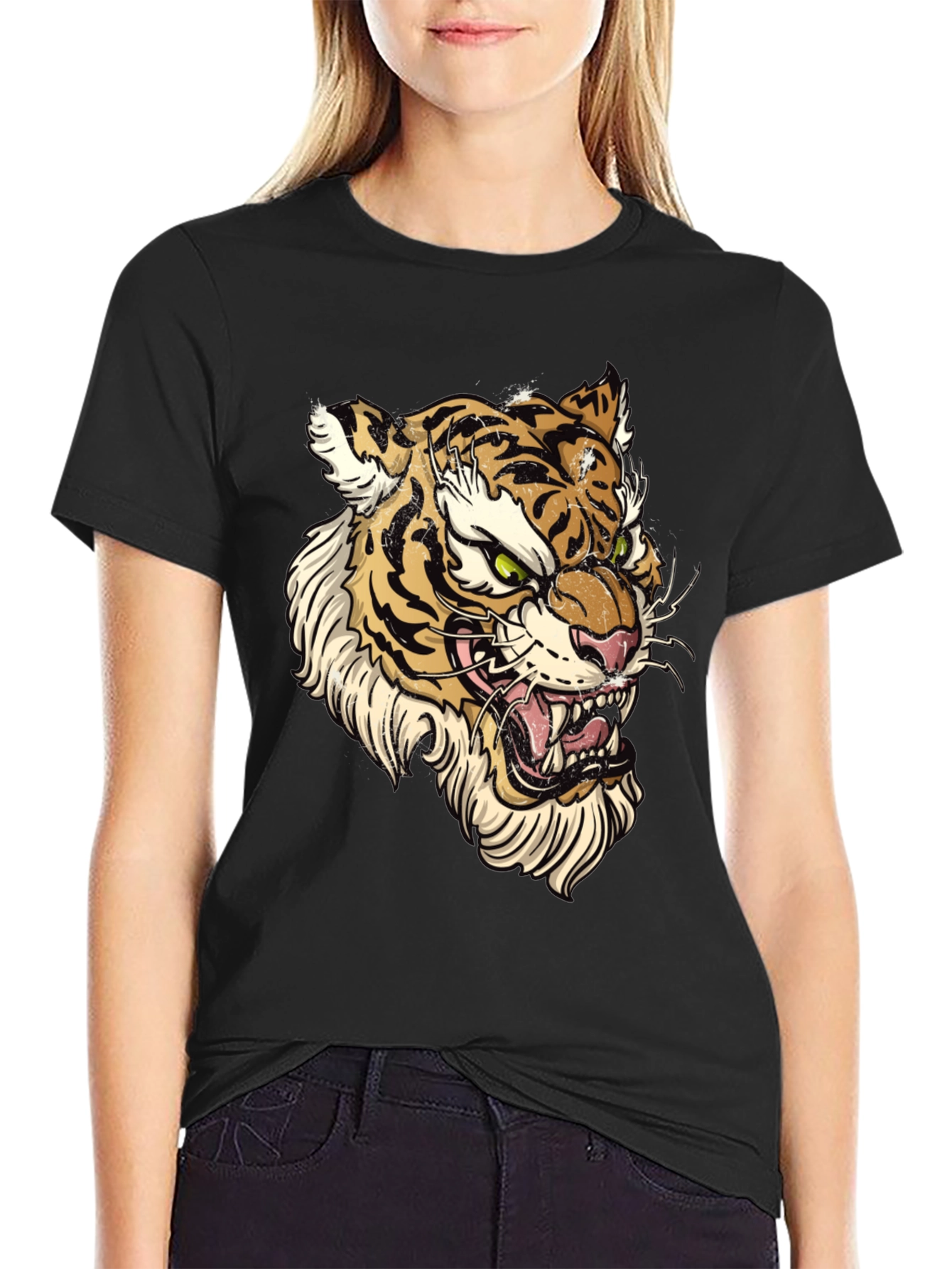 Black Tiger Graphic Print Black T-Shirt view 2