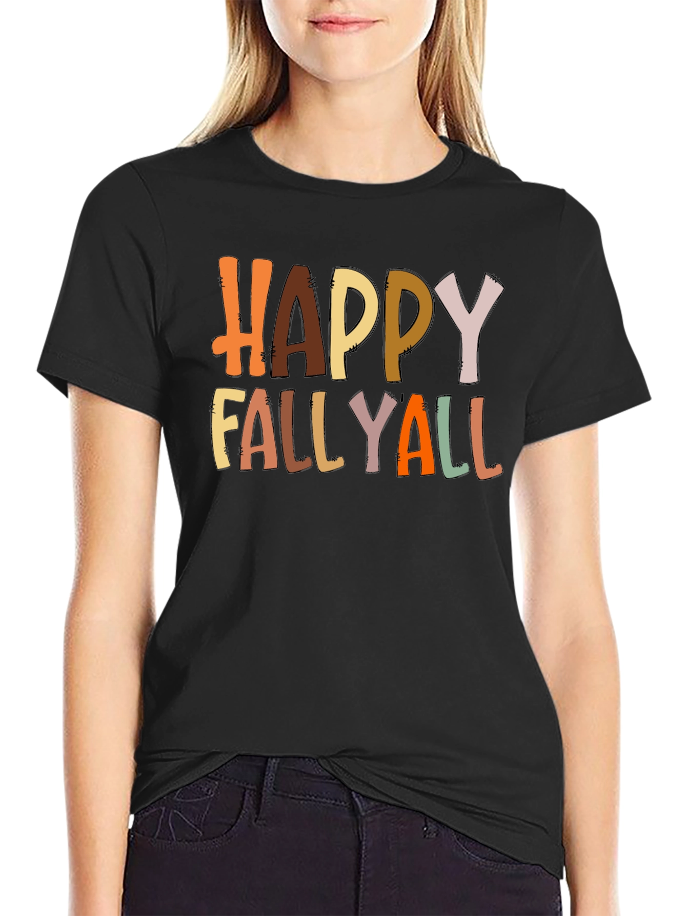 Black Happy Fallyall Graphic Tee - Fall Season Shirt view 2