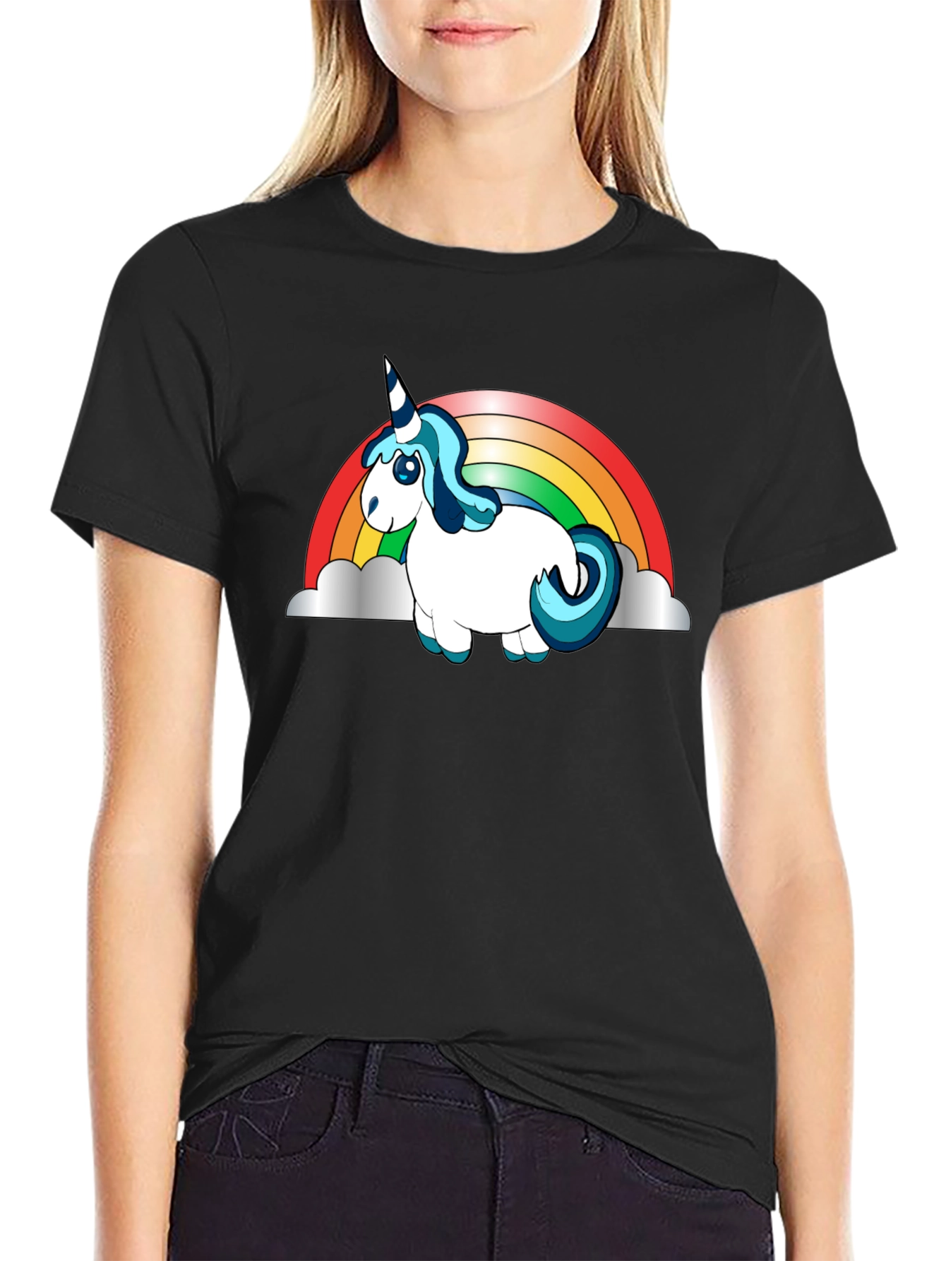 Black Unicorn Rainbow Graphic Tee view 2