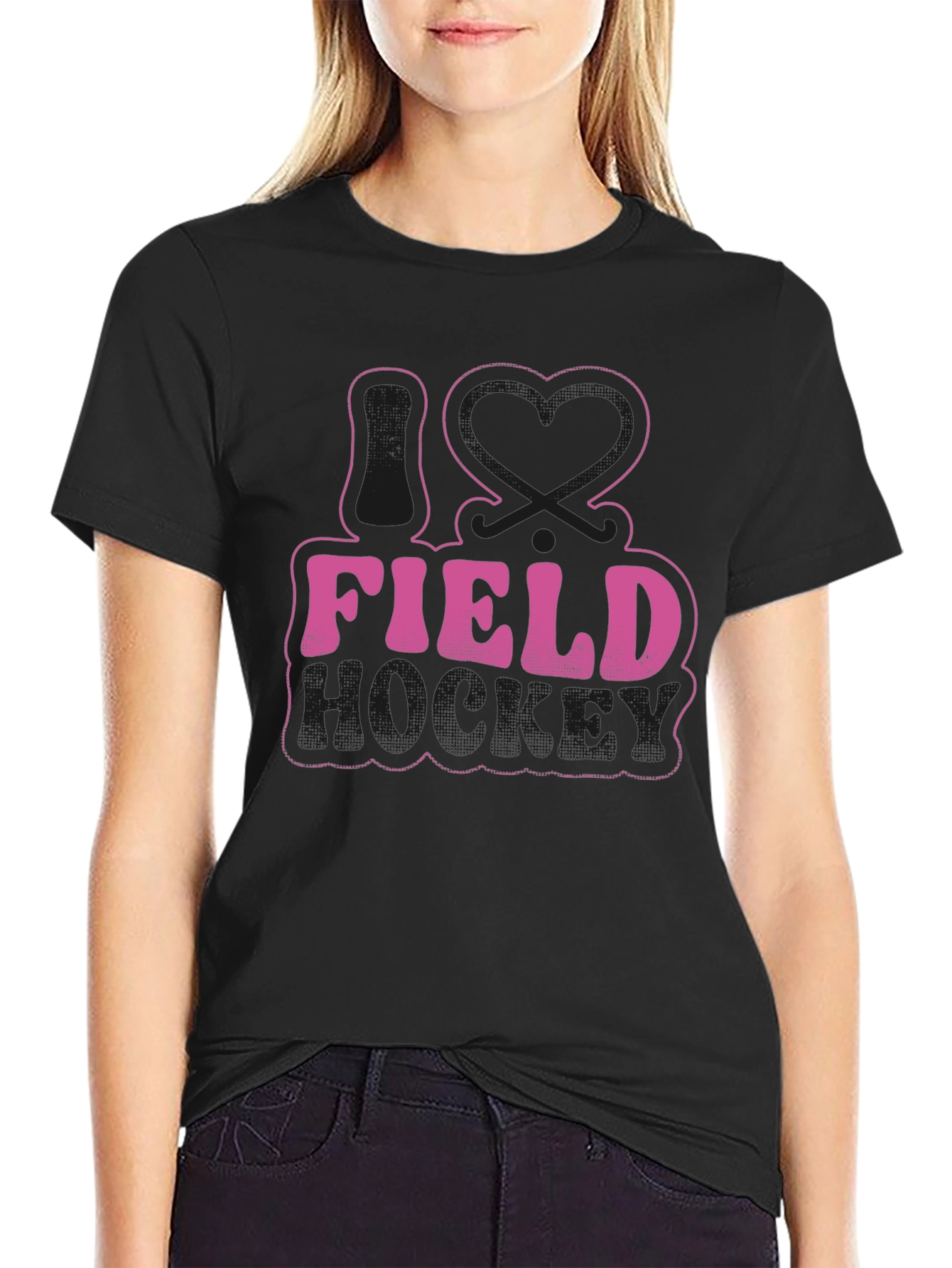 Black I Love Field Hockey Graphic Tee - Black view 2