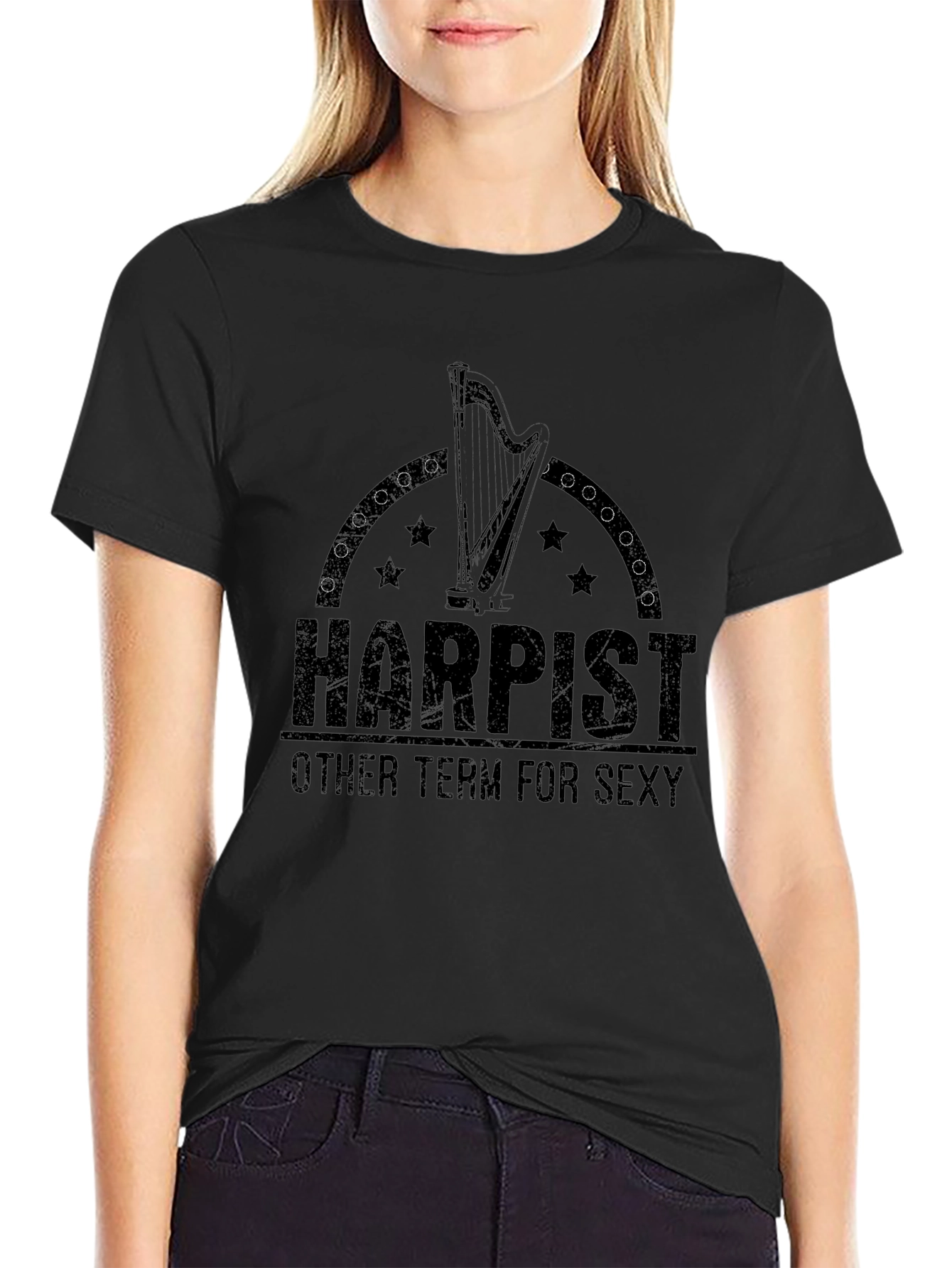 Black Harpist Sexy T-Shirt - Music Lover Tee view 2