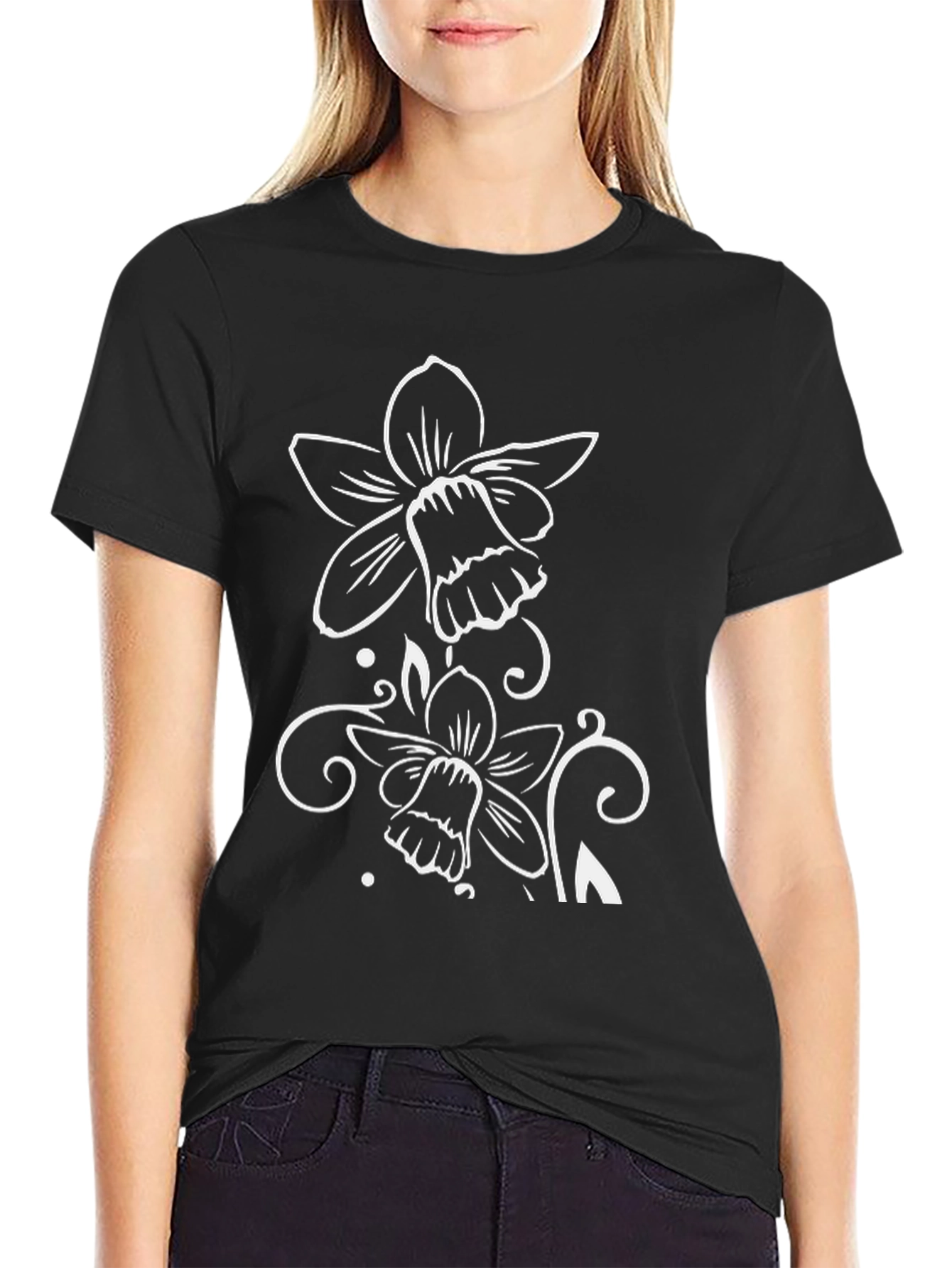 Black Black Floral Graphic Tee - Stylish and Unique Design view 2