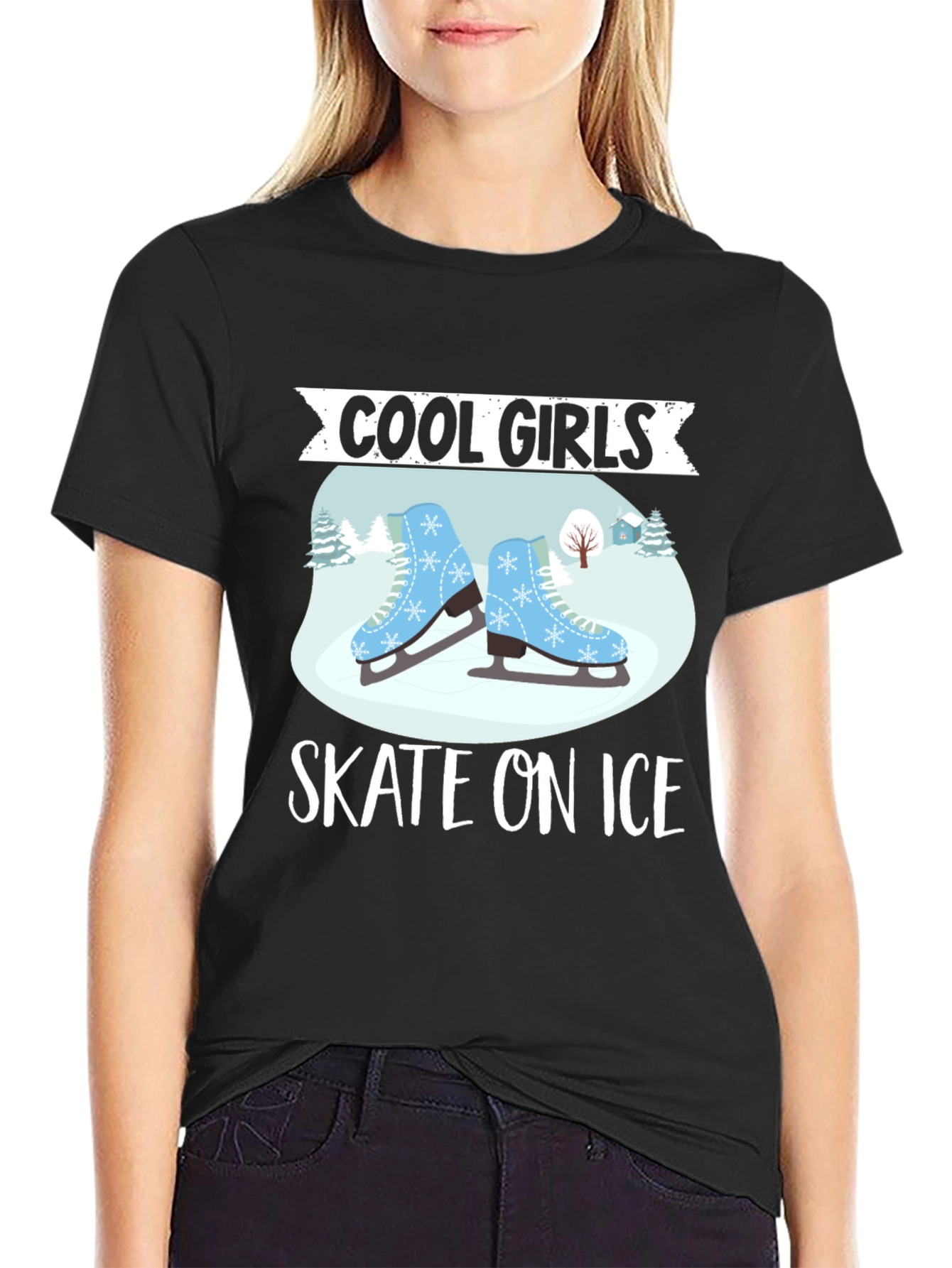 Black Cool Girls Skate On Ice T-Shirt view 2