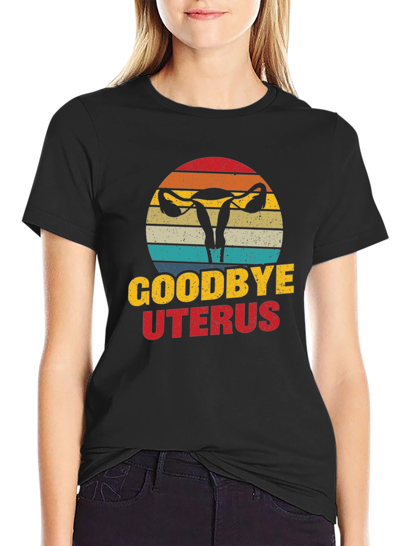 Black Goodbye Uterus Graphic T-Shirt Funny Hysterectomy Tee view 2