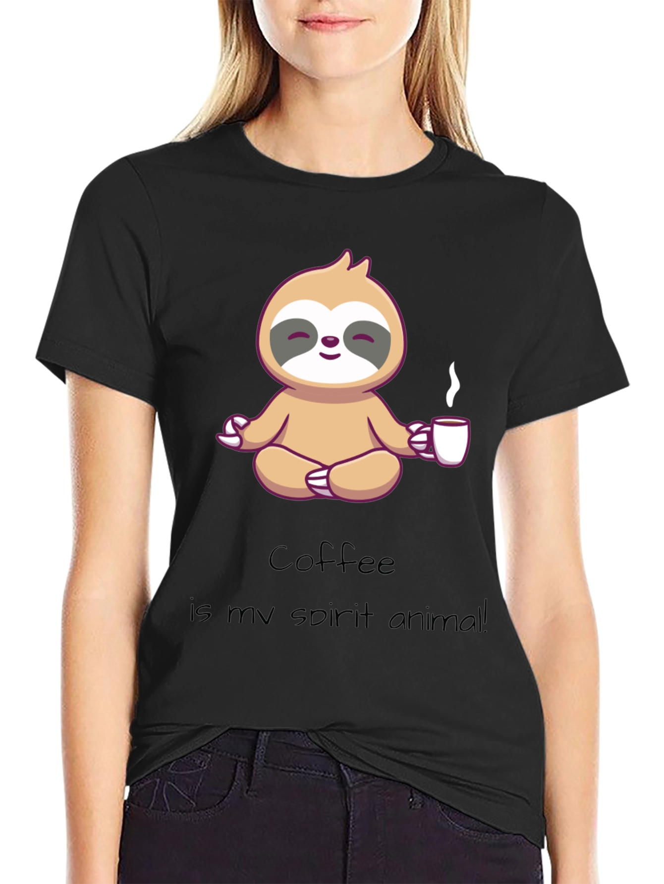 Black Coffee Sloth Spirit Animal Graphic T-Shirt view 2