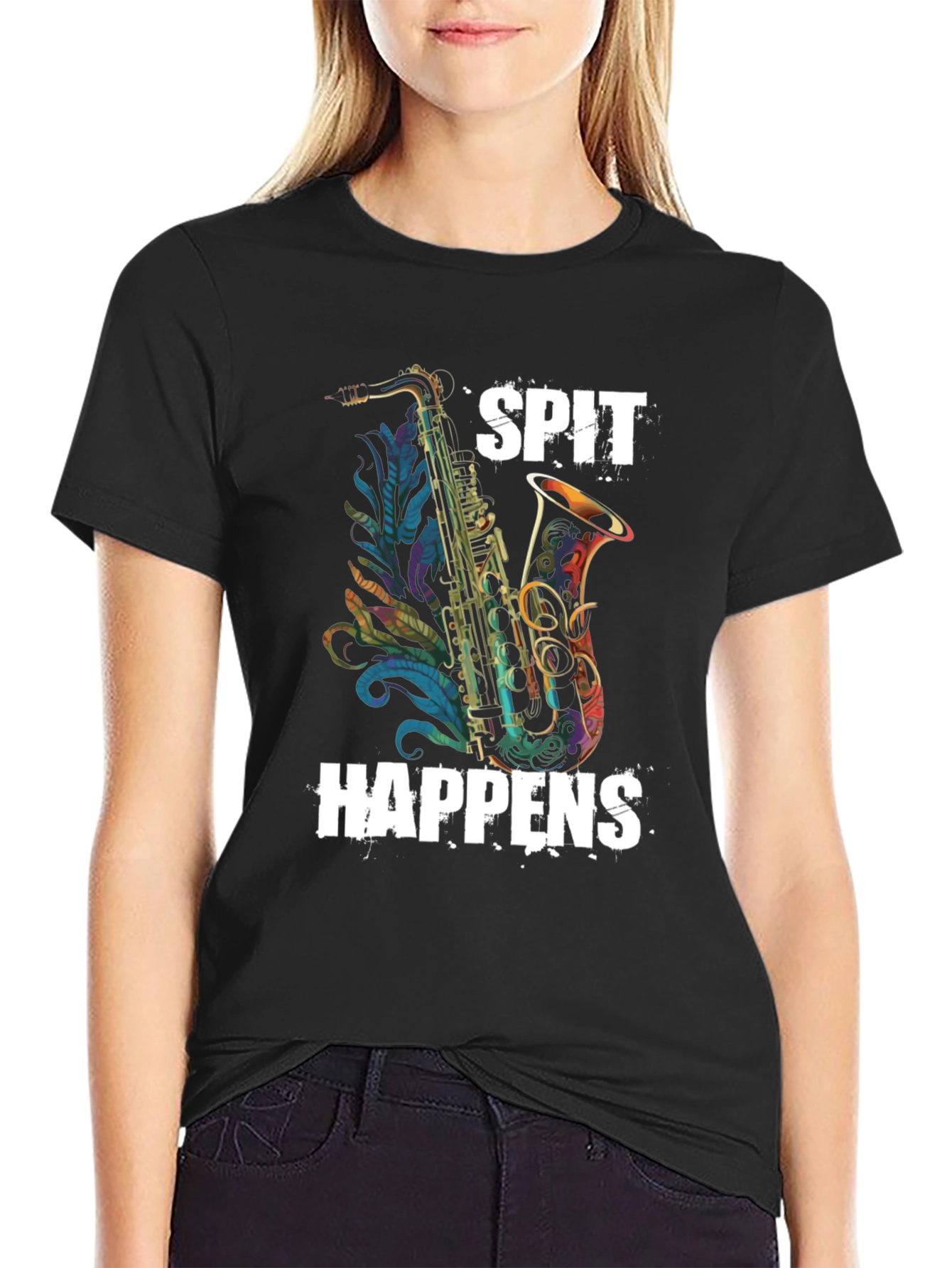 Black Spit Happens Saxophone Graphic Tee view 2