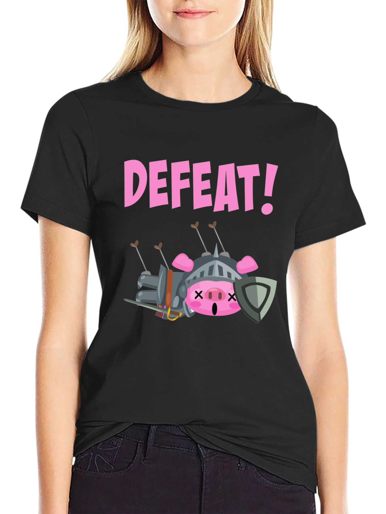 Black Defeated Pig Knight T-Shirt - Black view 2