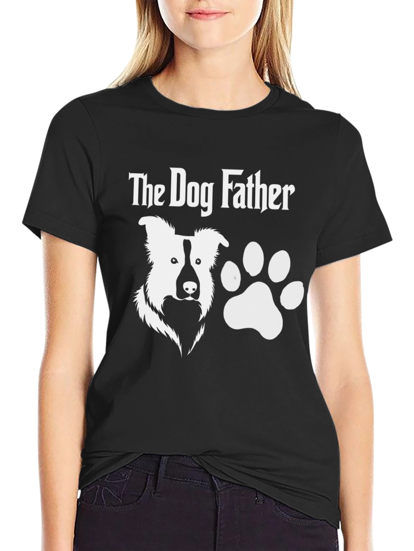 Black The Dog Father T-Shirt - Black, Dog Paw view 2
