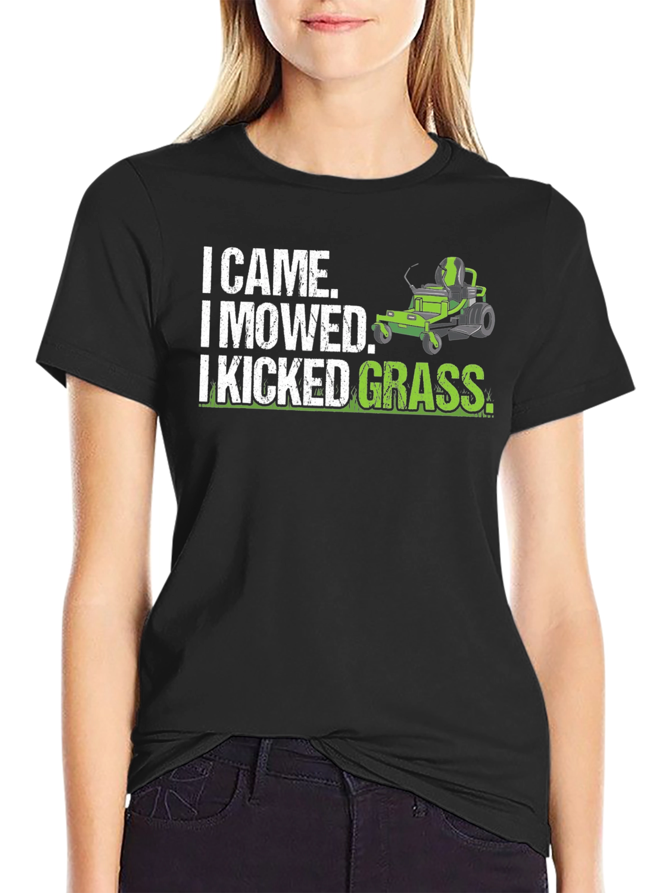 Black I Came I Mowed I Kicked Grass Black T-Shirt view 2