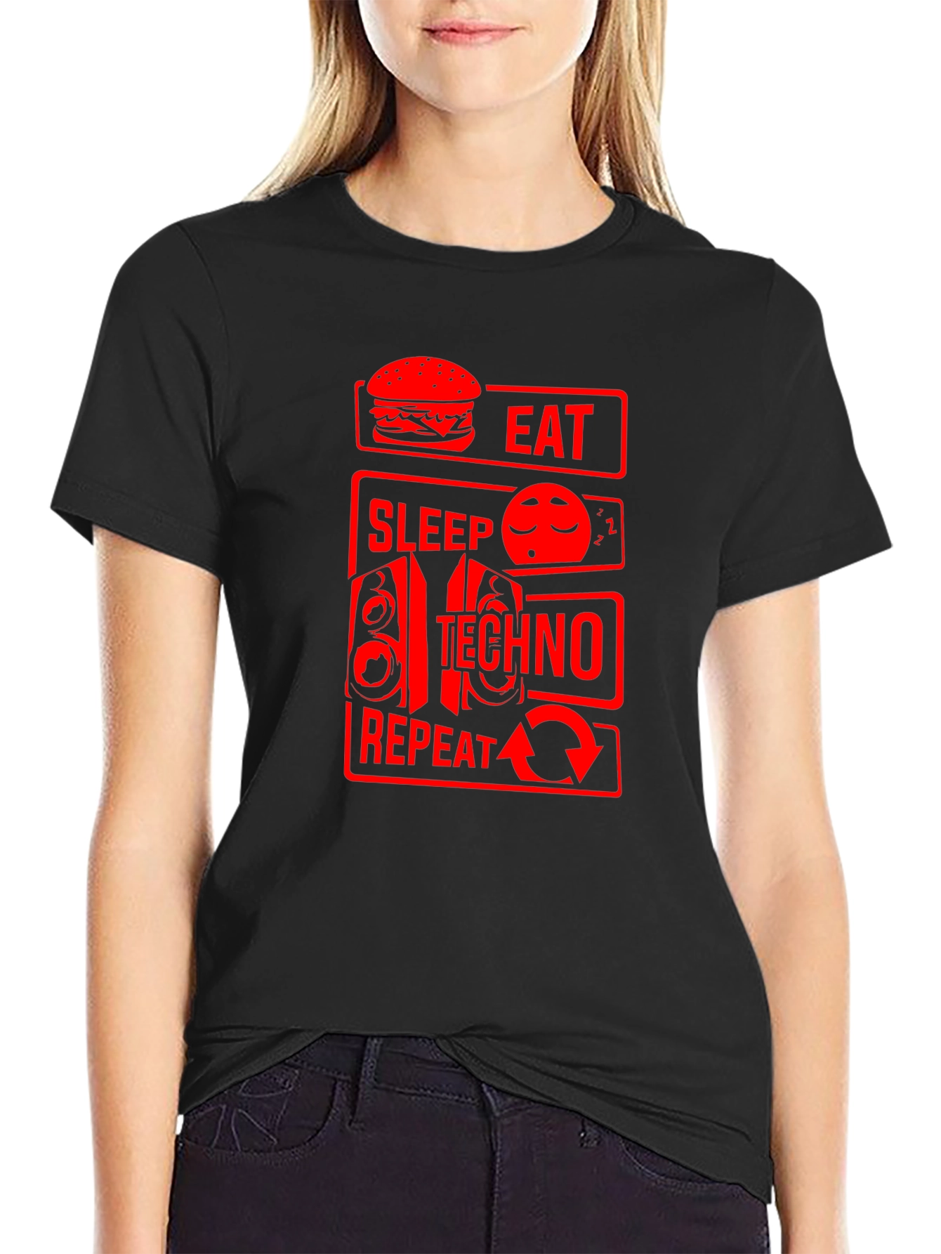 Black Eat Sleep Techno Repeat Graphic Tee - Black view 2