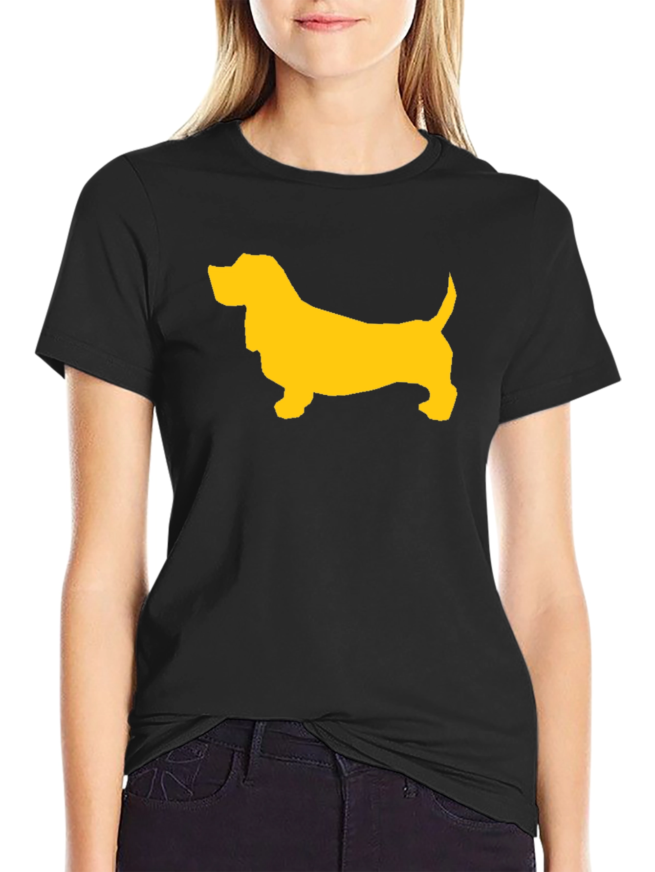 Black Black T-Shirt with Yellow Dog Graphic view 2