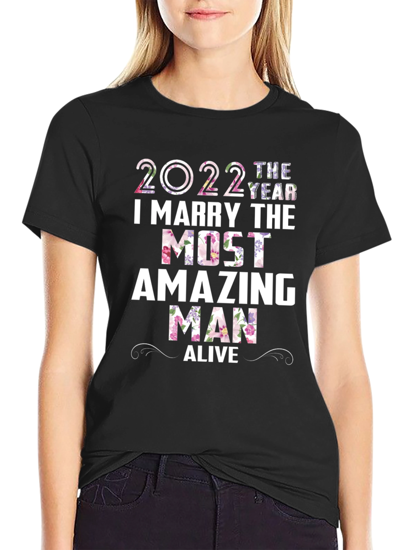 Black 2022 Floral Wedding Groom T-Shirt view 2