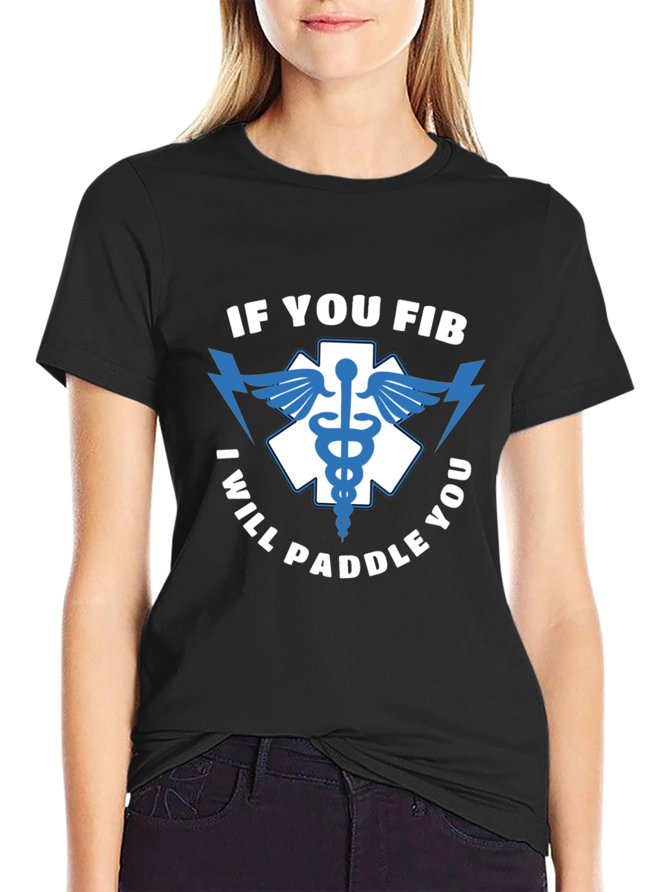 Black If You Fib I Will Paddle You T-Shirt - Funny EMS Tee view 2