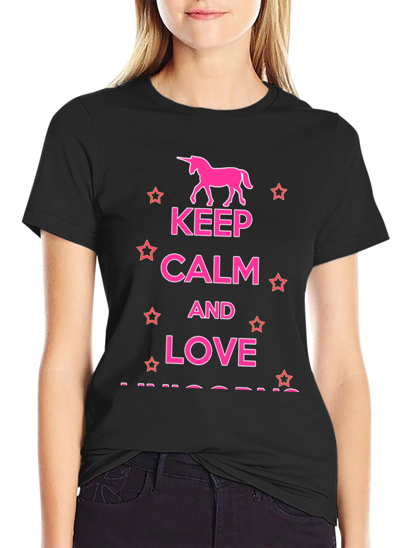 Black Keep Calm & Love Unicorns T-Shirt view 2