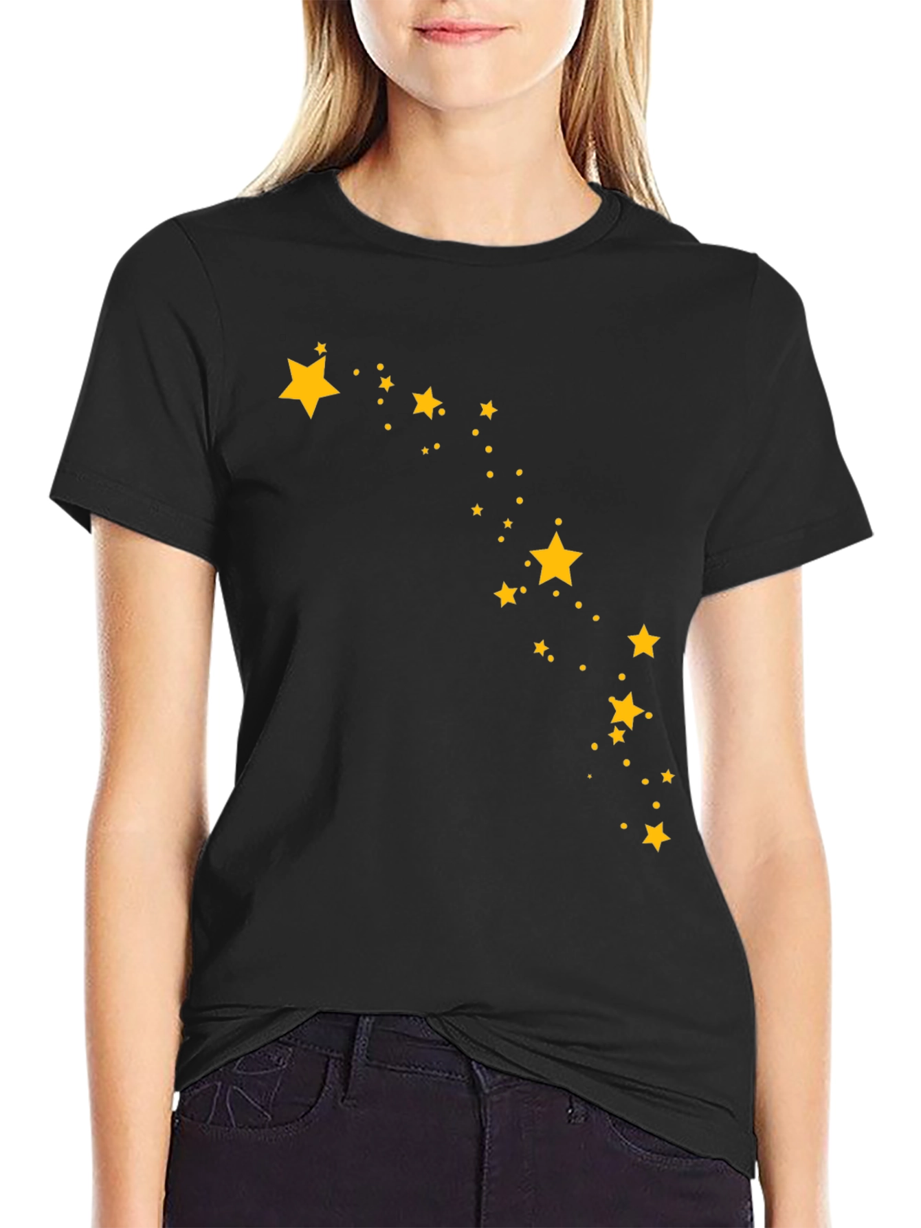 Black Black T-Shirt with Starry Design view 2