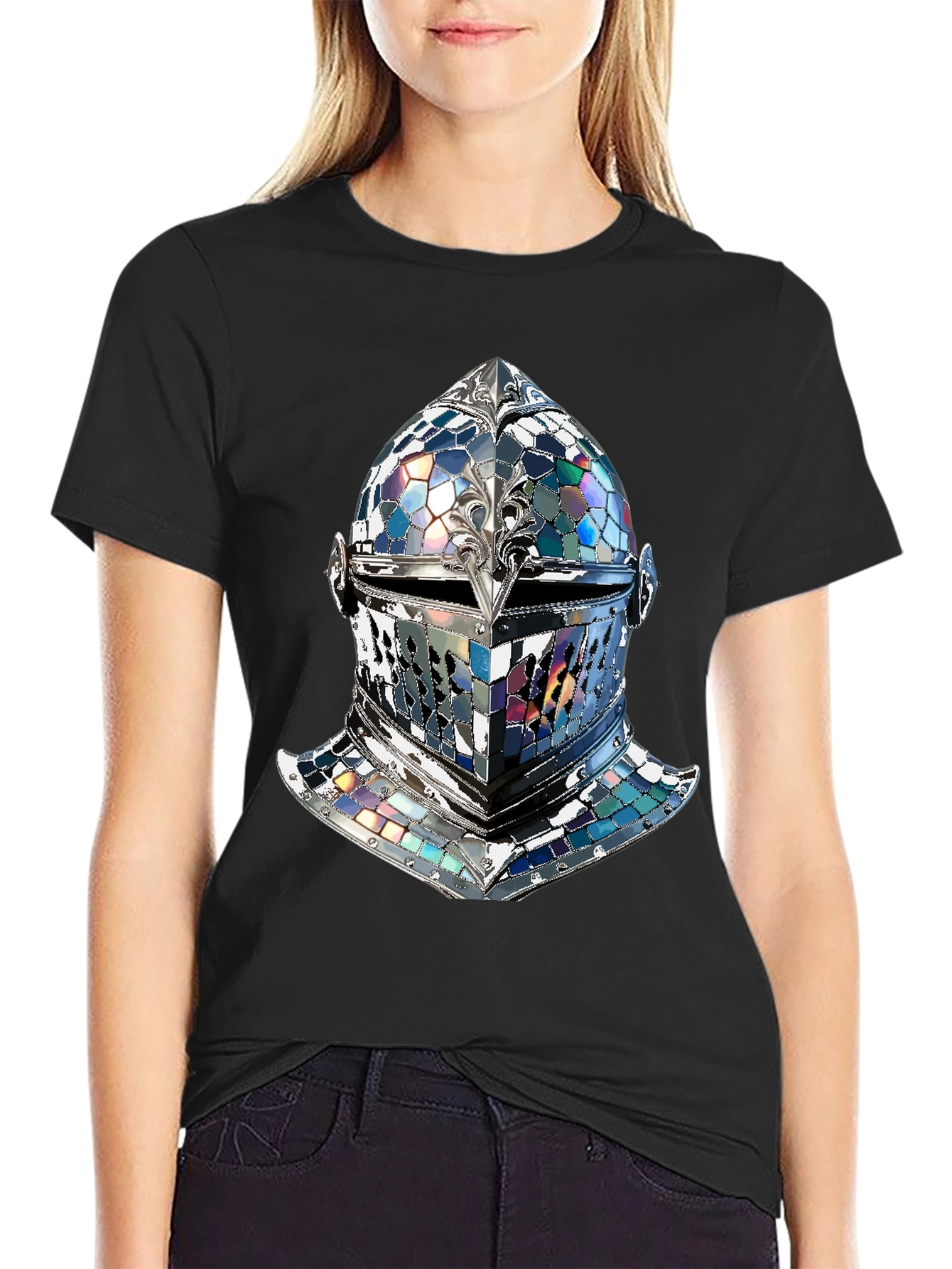 Black Knight Helmet Graphic Tee - Medieval Armor Design view 2