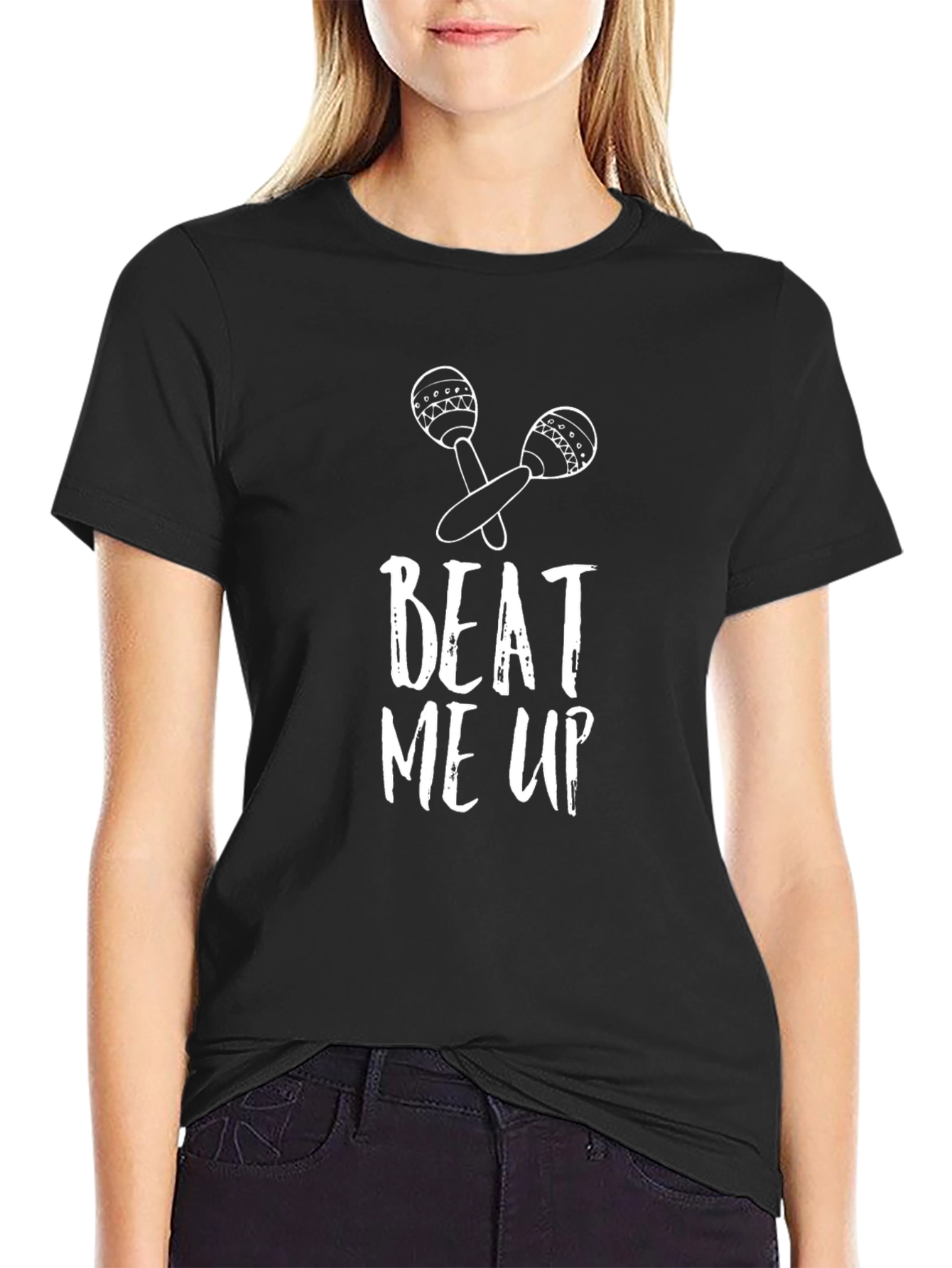 Black Beat Me Up T-Shirt - Funny Music Lover Tee view 2