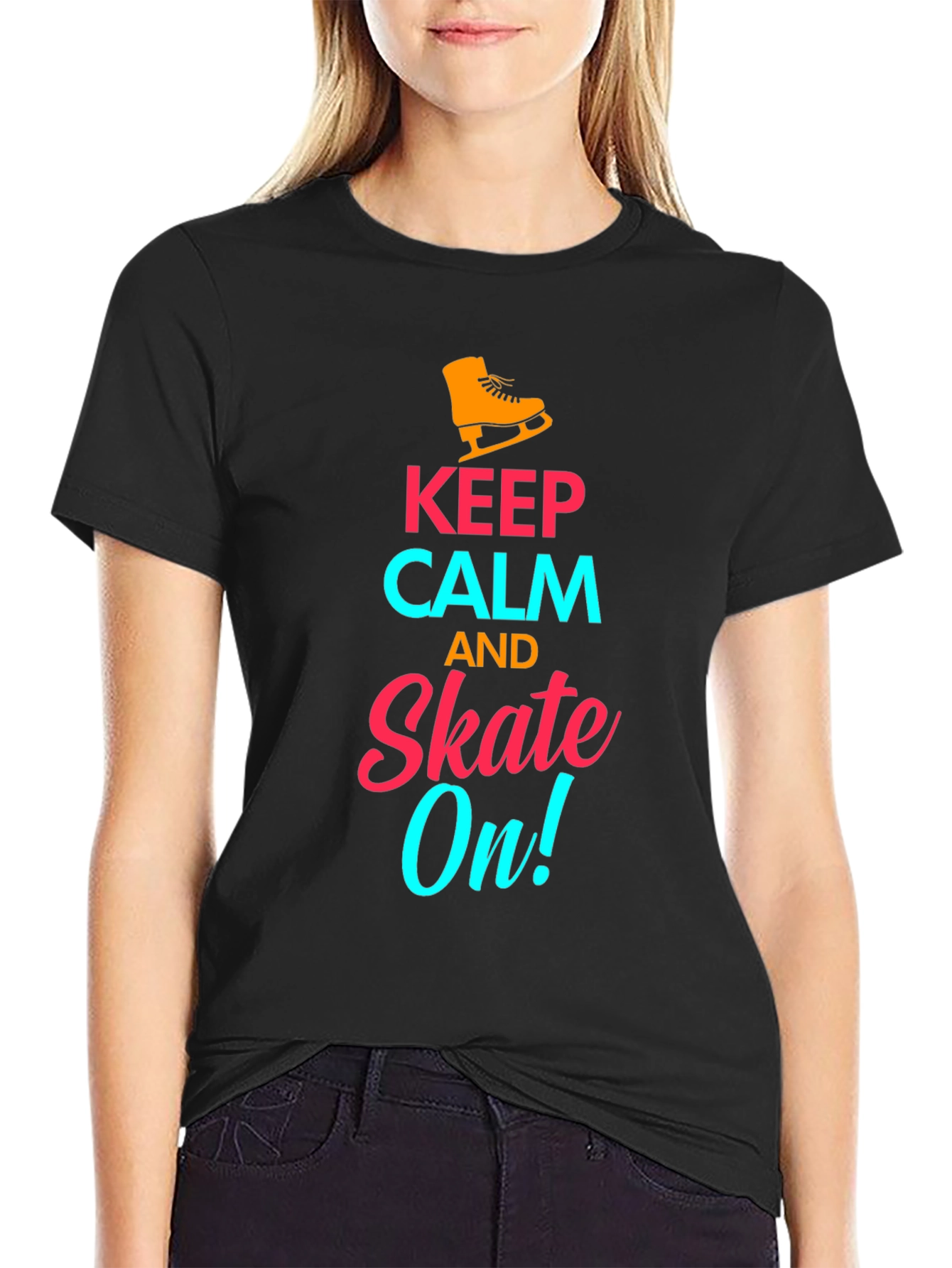 Black Keep Calm and Skate On! - Novelty T-Shirt view 2