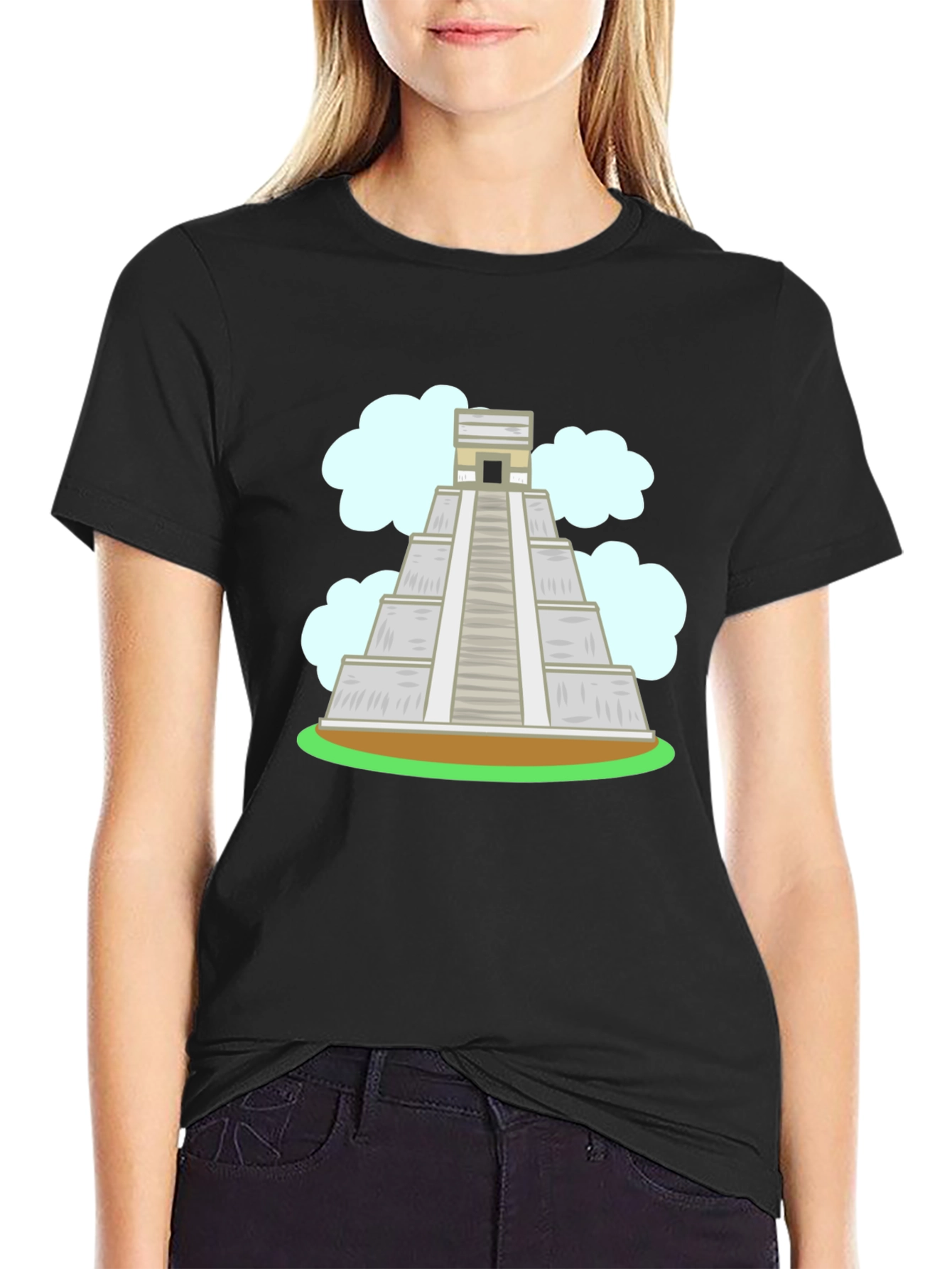 Black Mayan Pyramid Graphic Tee - Black Cotton T-Shirt view 2