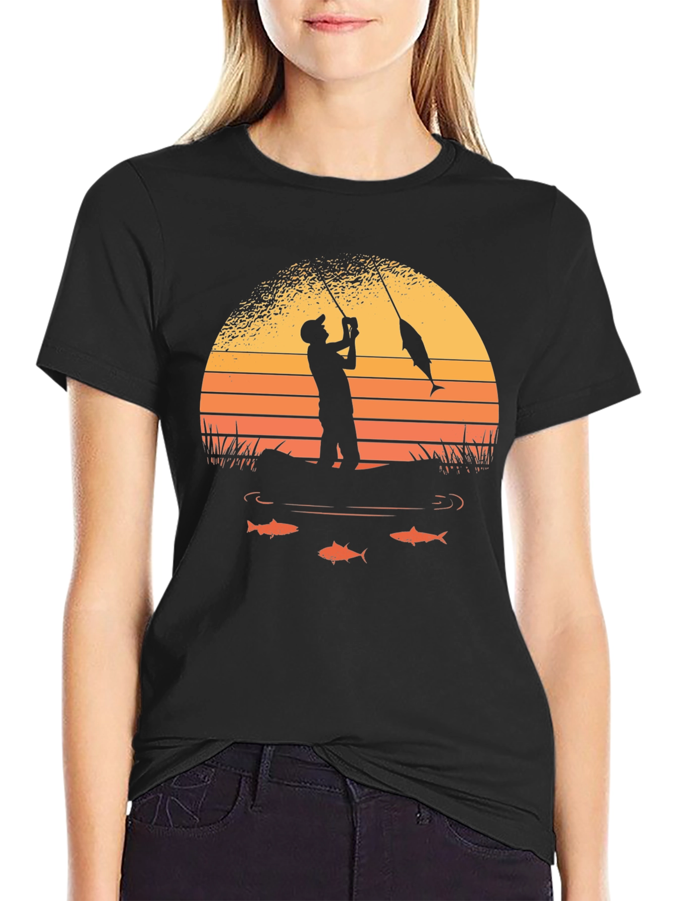 Black Fishing Sunset Graphic Tee view 2