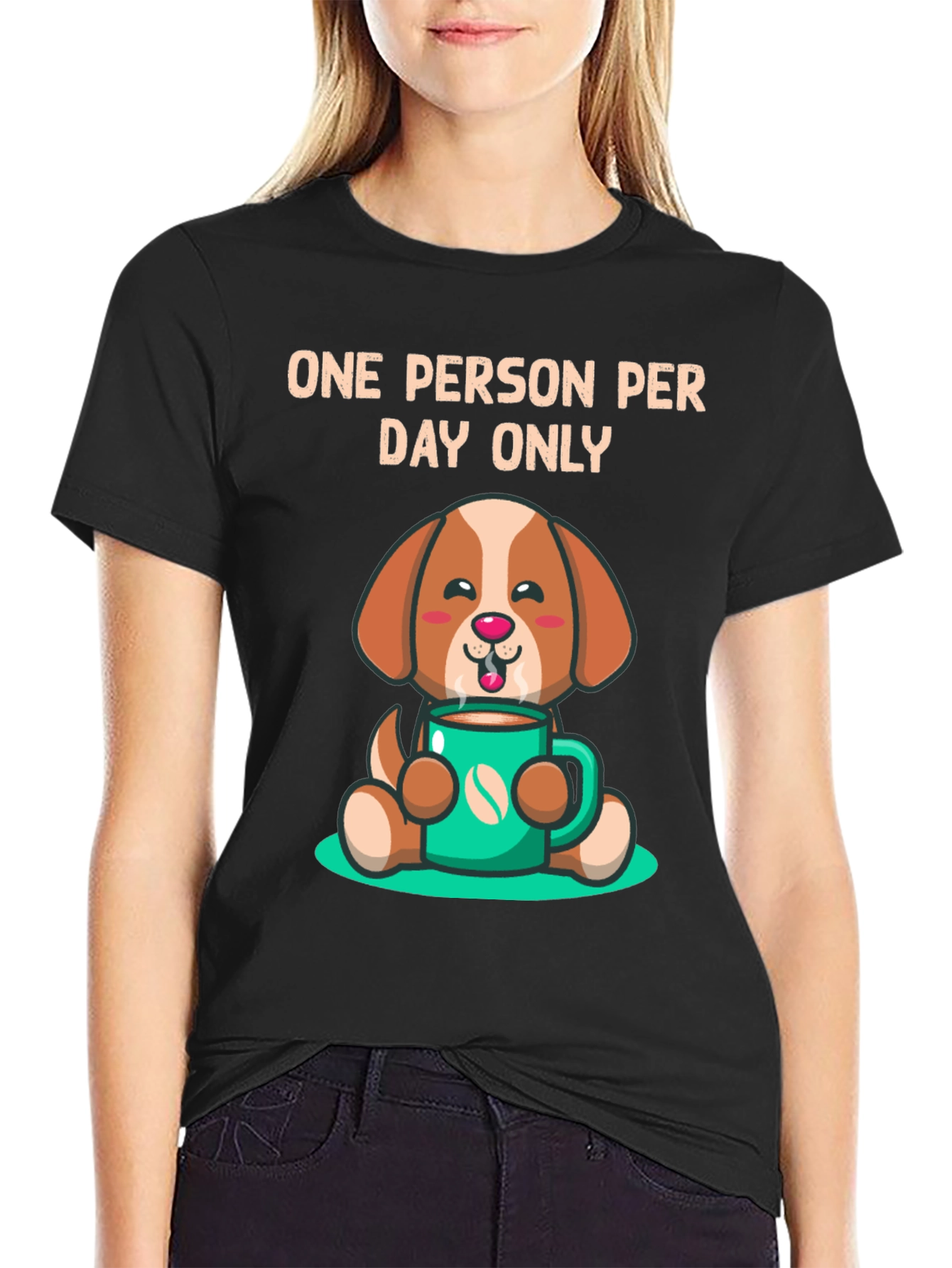 Black Cute Dog Coffee Lover T-Shirt view 2