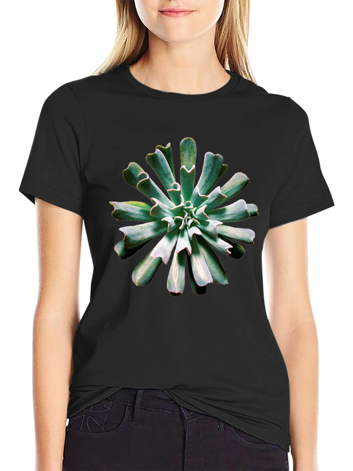 Black Succulent Print Black T-Shirt view 2