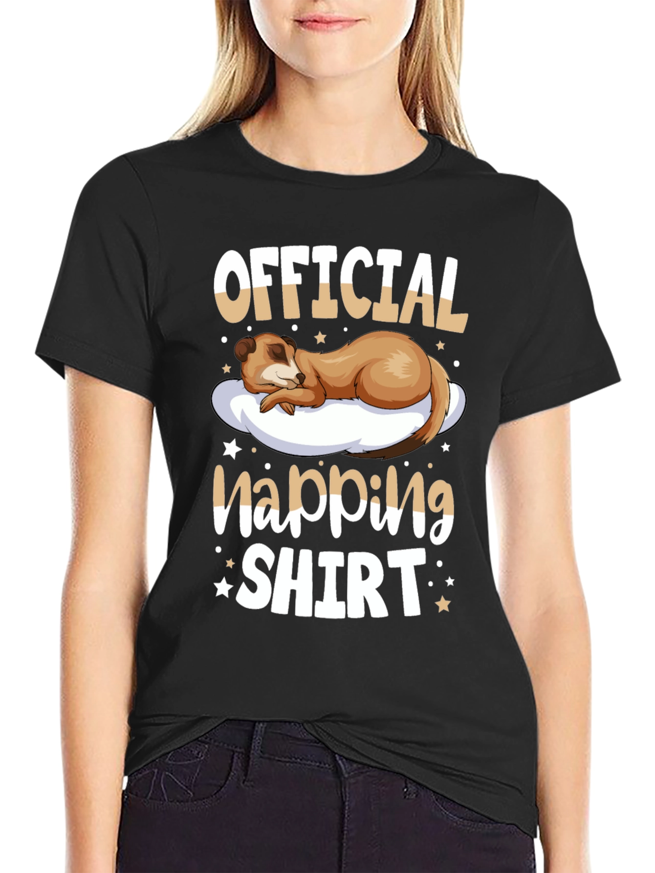 Black Official Napping Shirt - Meerkat Sleep Tee view 2