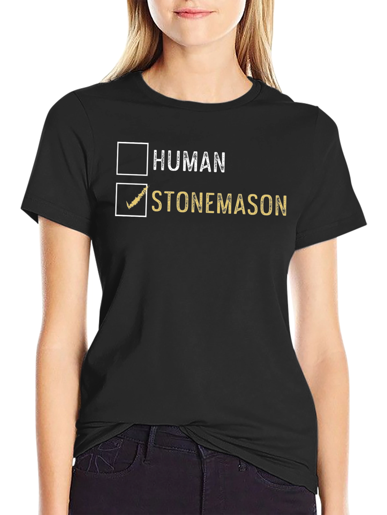 Black Stonemason T-Shirt - Human Checkbox Novelty Tee view 2