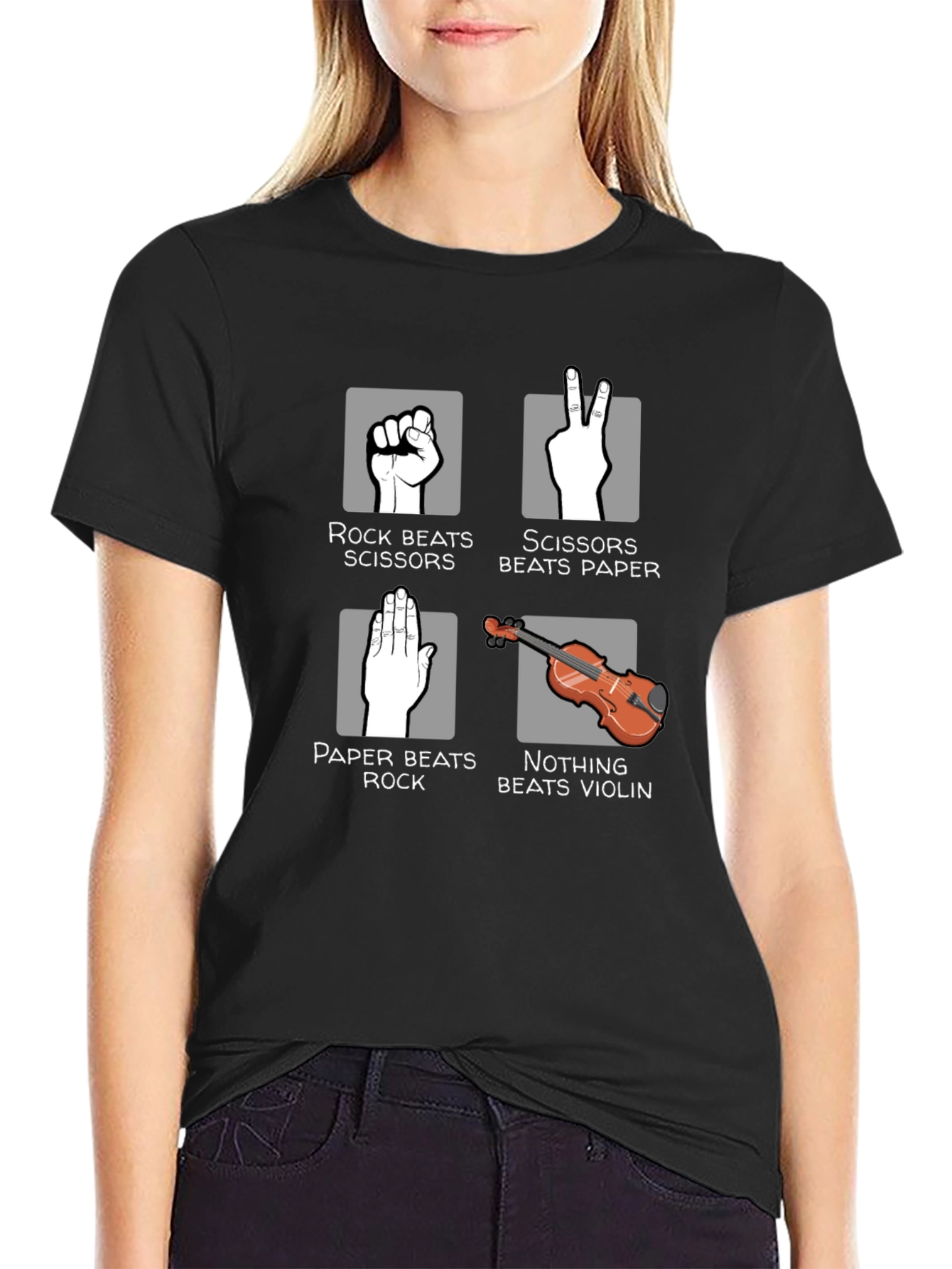 Black Rock Paper Scissors Violin Graphic Tee view 2